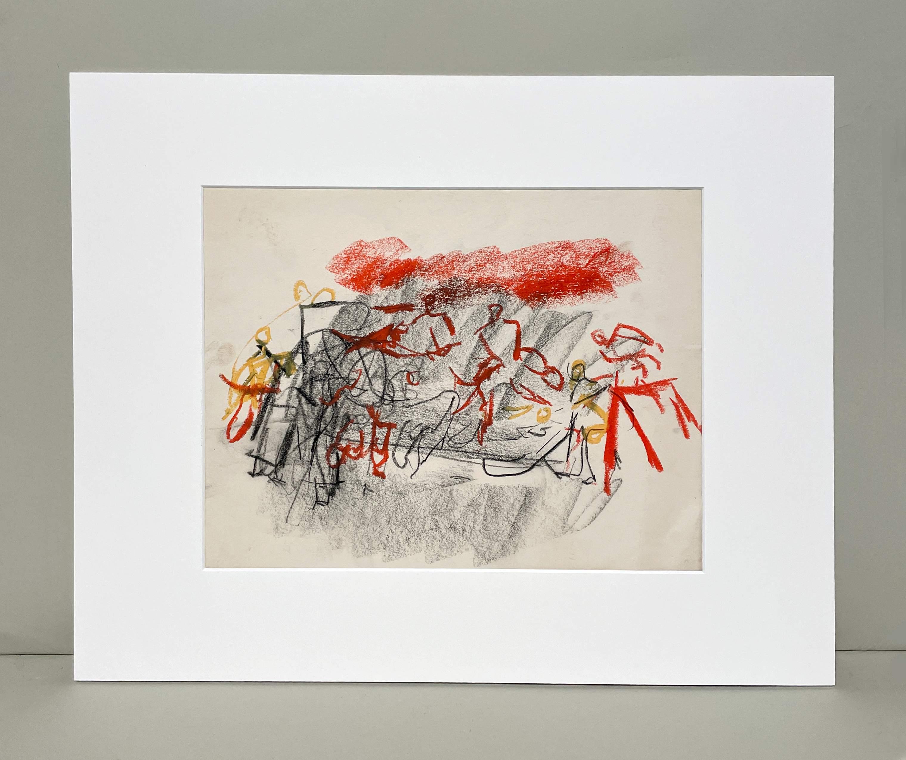 A 1950s Pastel and Charcoal Drawing of a Hockey Game by Francis Chapin For Sale 1