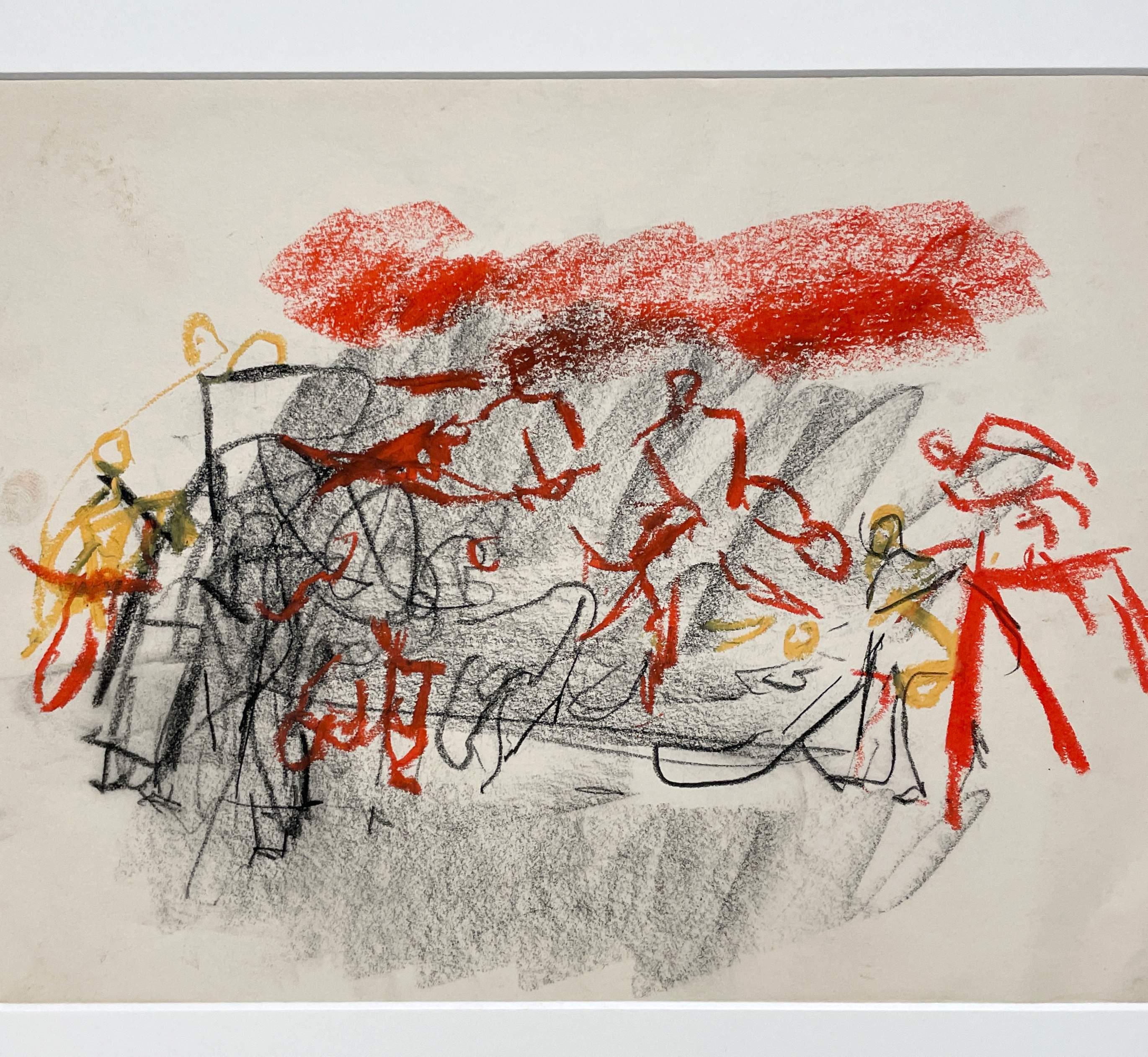 A 1950s Pastel and Charcoal Drawing of a Hockey Game by Francis Chapin For Sale 2