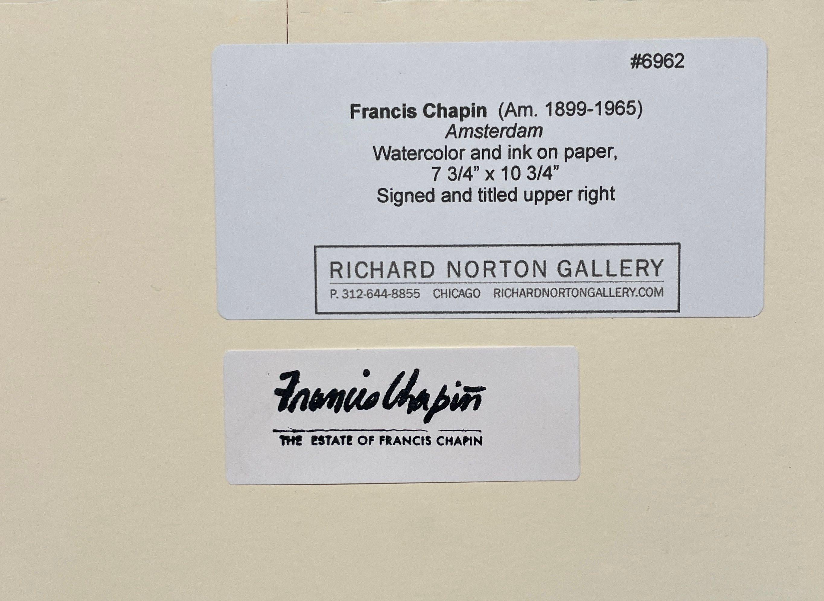 Ein modernistisches Aquarell von Amsterdam aus den 1950er Jahren von Francis Chapin im Angebot 4