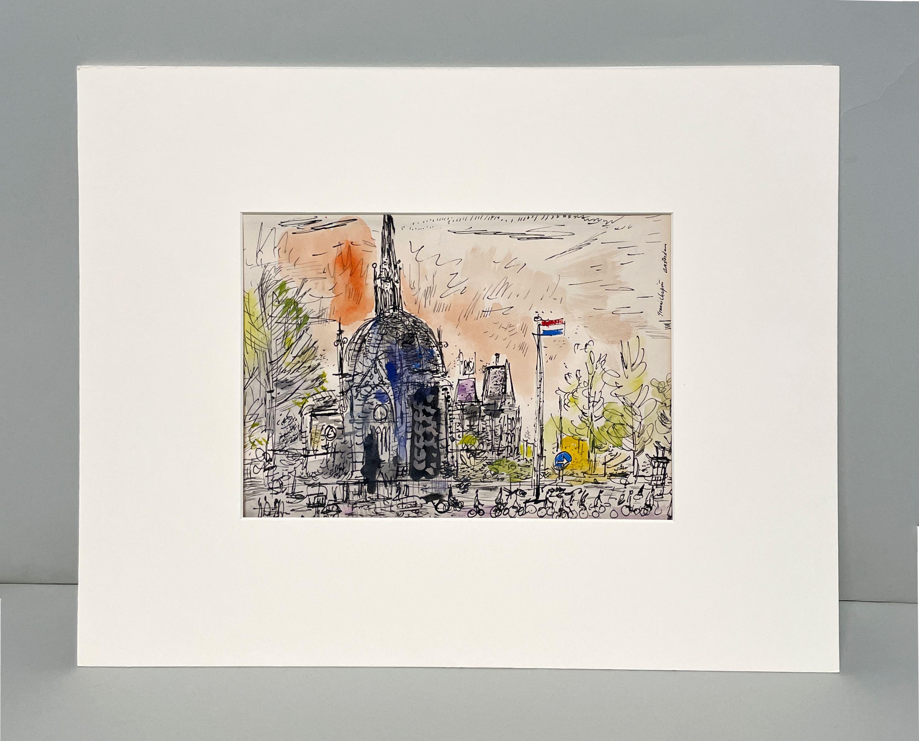 Ein modernistisches Aquarell von Amsterdam aus den 1950er Jahren von Francis Chapin im Angebot 1