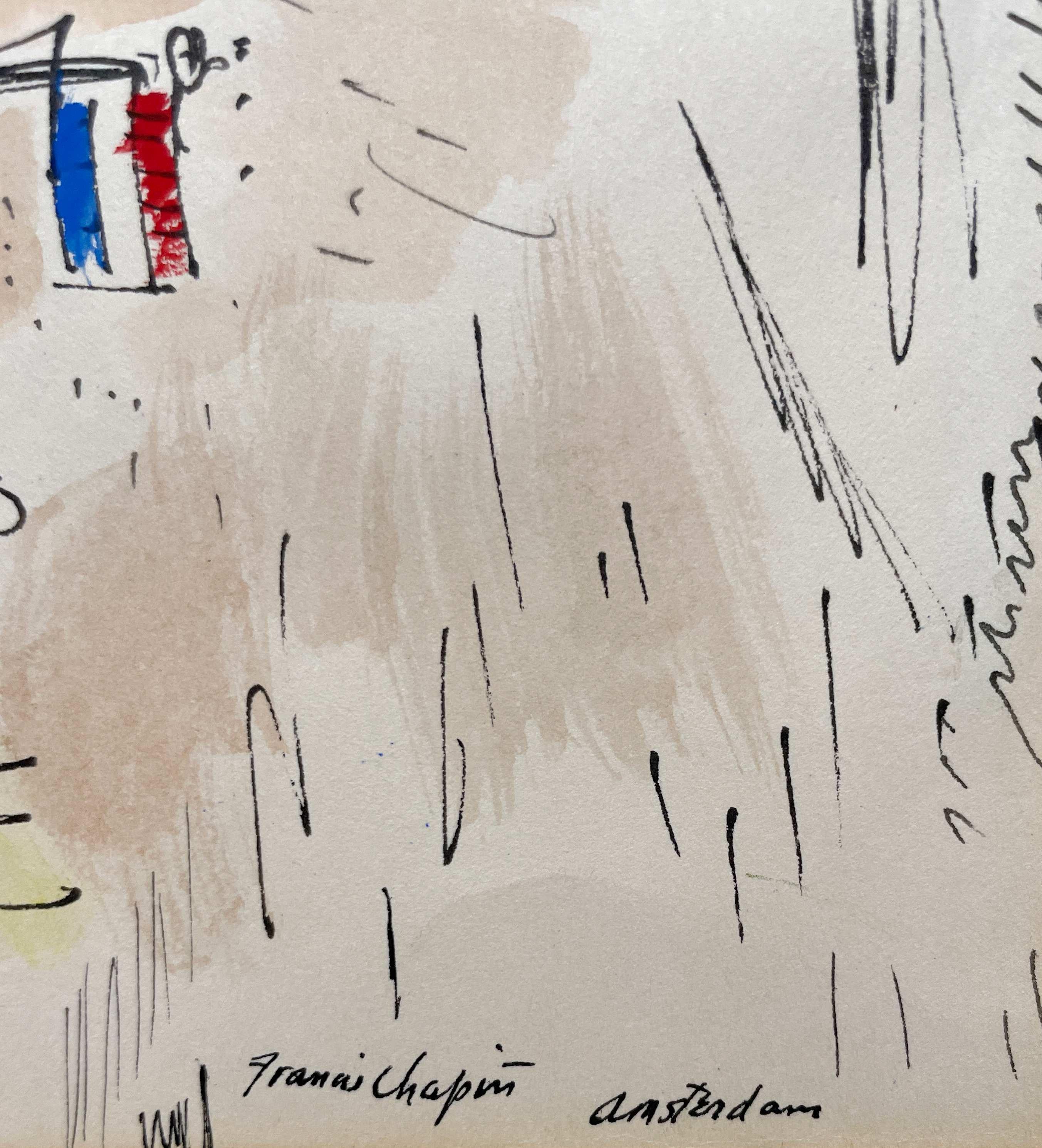 Ein modernistisches Aquarell von Amsterdam aus den 1950er Jahren von Francis Chapin im Angebot 3