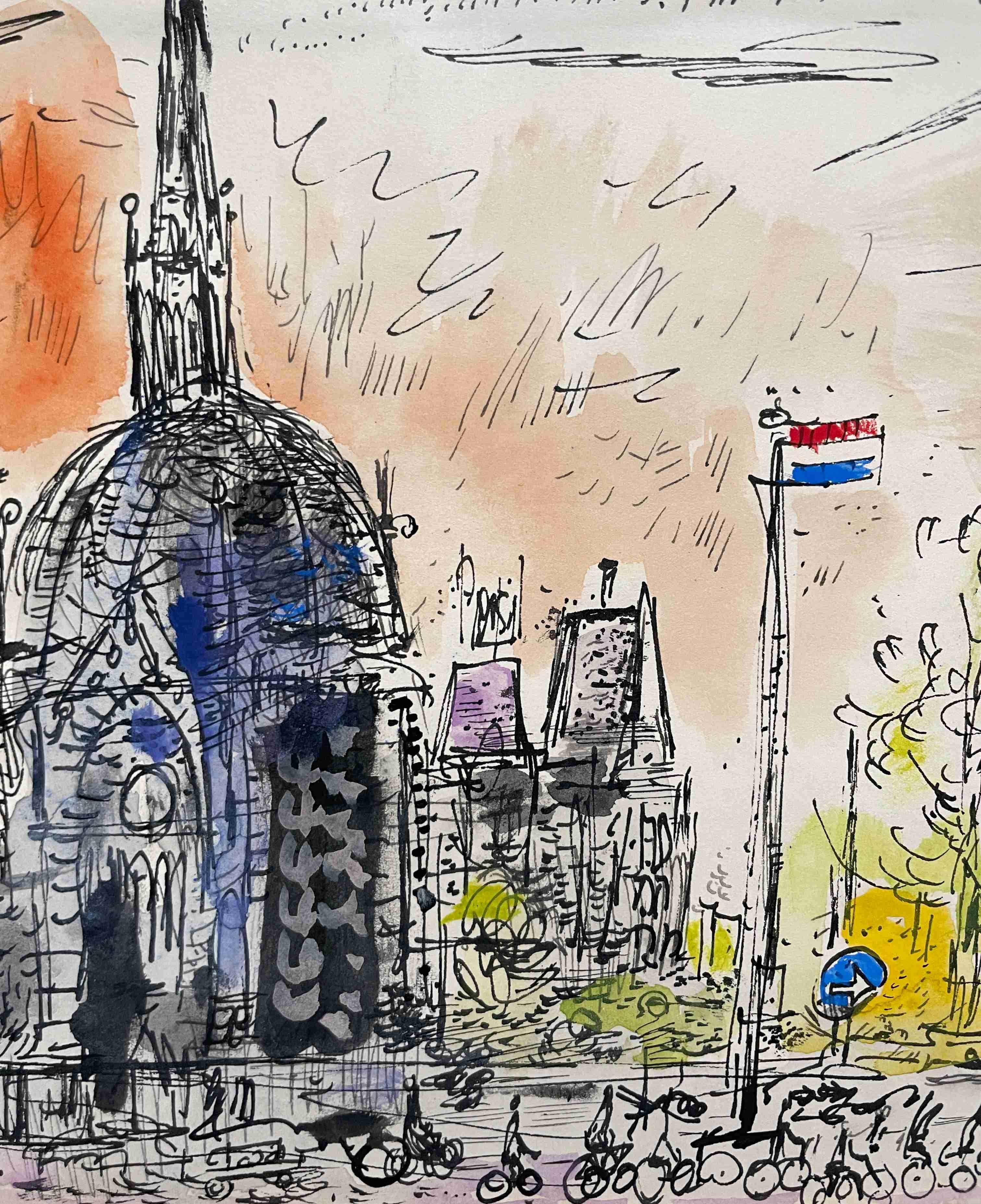 Ein modernistisches Aquarell von Amsterdam aus den 1950er Jahren von Francis Chapin im Angebot 2