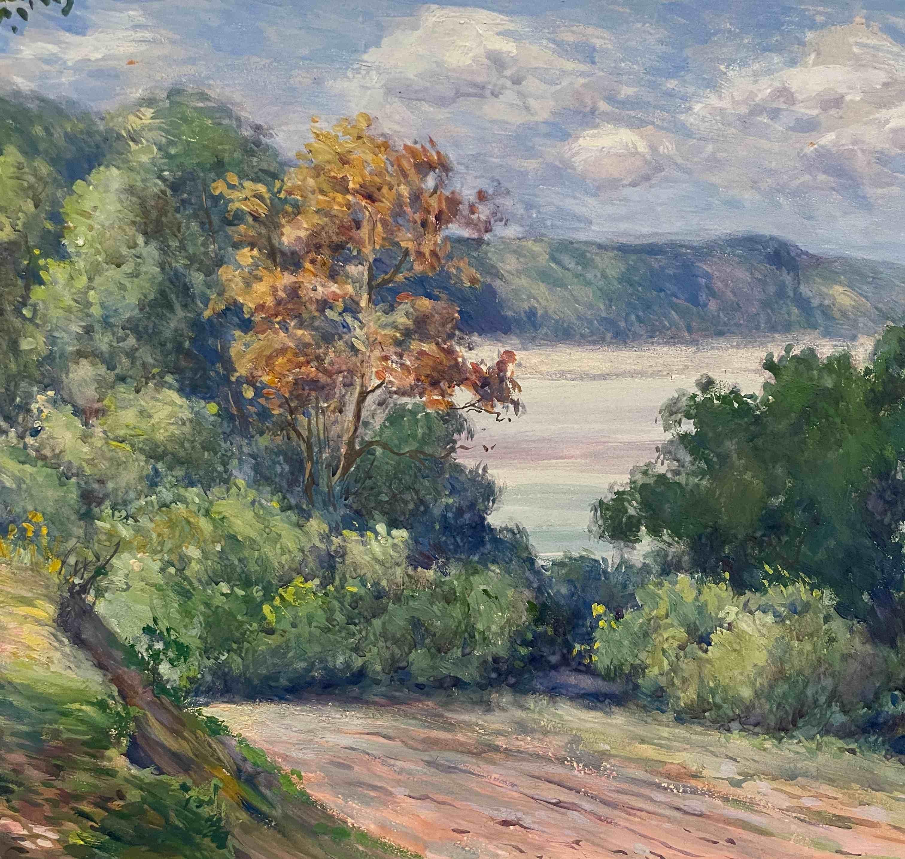 Aquarelle sur papier de 1921 représentant un paysage de la forêt du lac, IL par Louis H. Reiss en vente 3