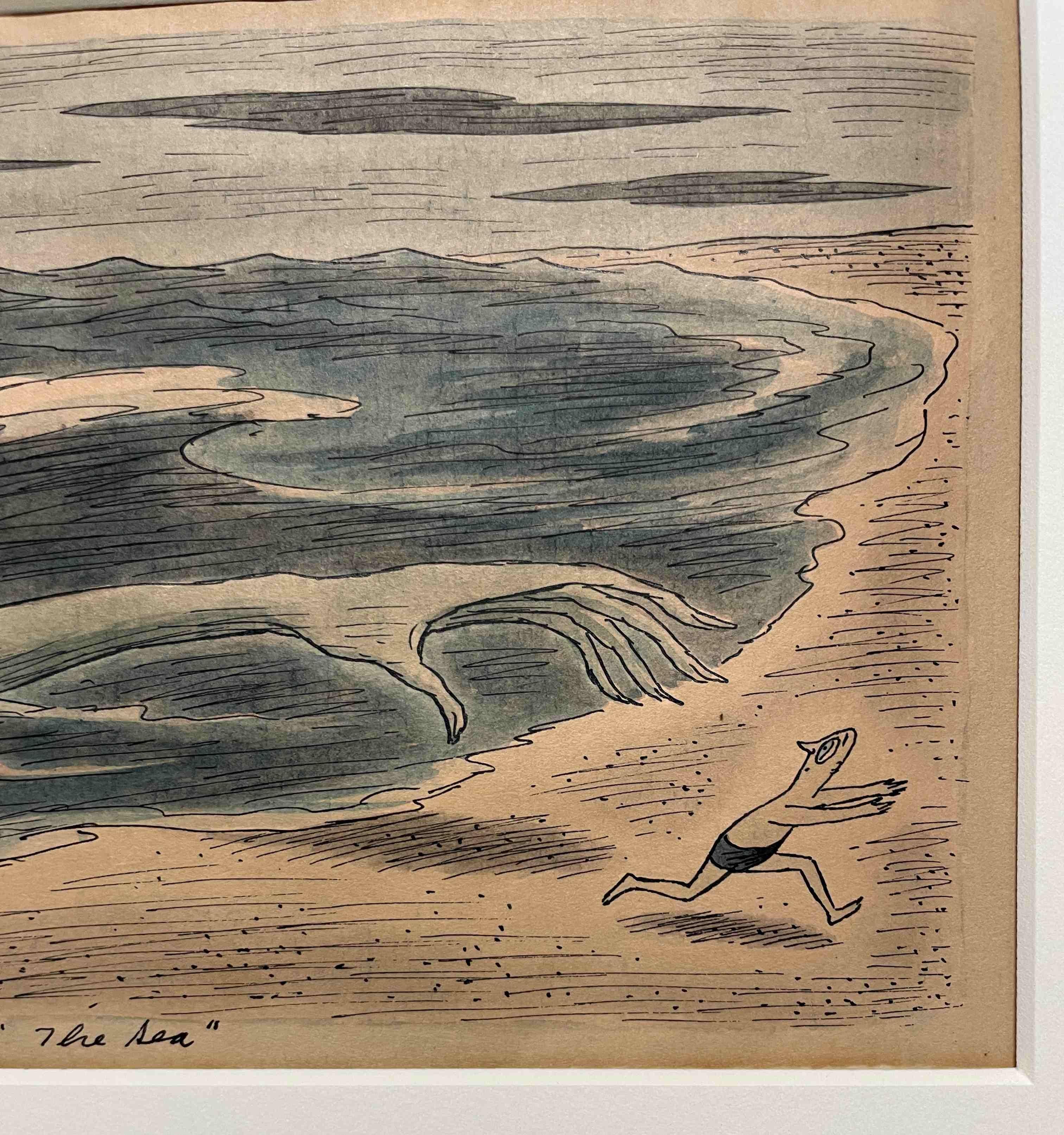 Une astucieuse aquarelle et encre sur papier du dessin intitulé « The Sea » de Richard Taylor 1