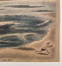 Une astucieuse aquarelle et encre sur papier du dessin intitulé « The Sea » de Richard Taylor