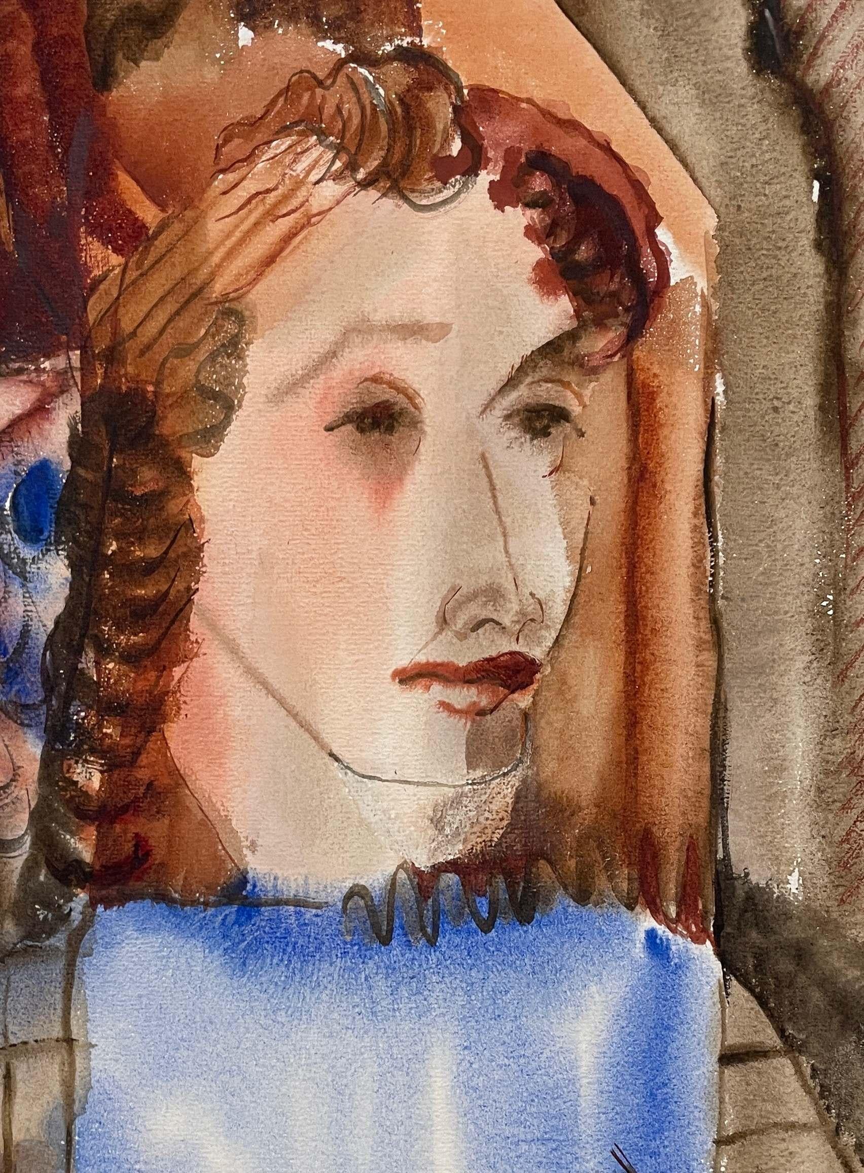 Aquarelle intitulée « Sand Girl » par l'artiste de l'Institute of Design Eugène Dana, datant d'environ 1937 - Art de Eugene Dana