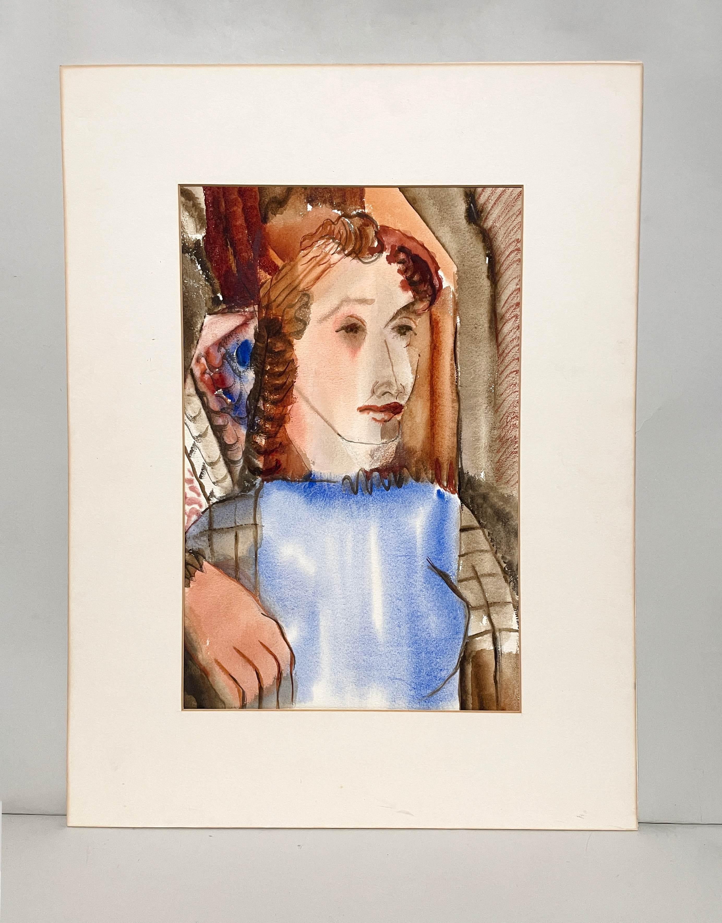 Aquarelle intitulée « Sand Girl » par l'artiste de l'Institute of Design Eugène Dana, datant d'environ 1937 - Modernisme américain Art par Eugene Dana