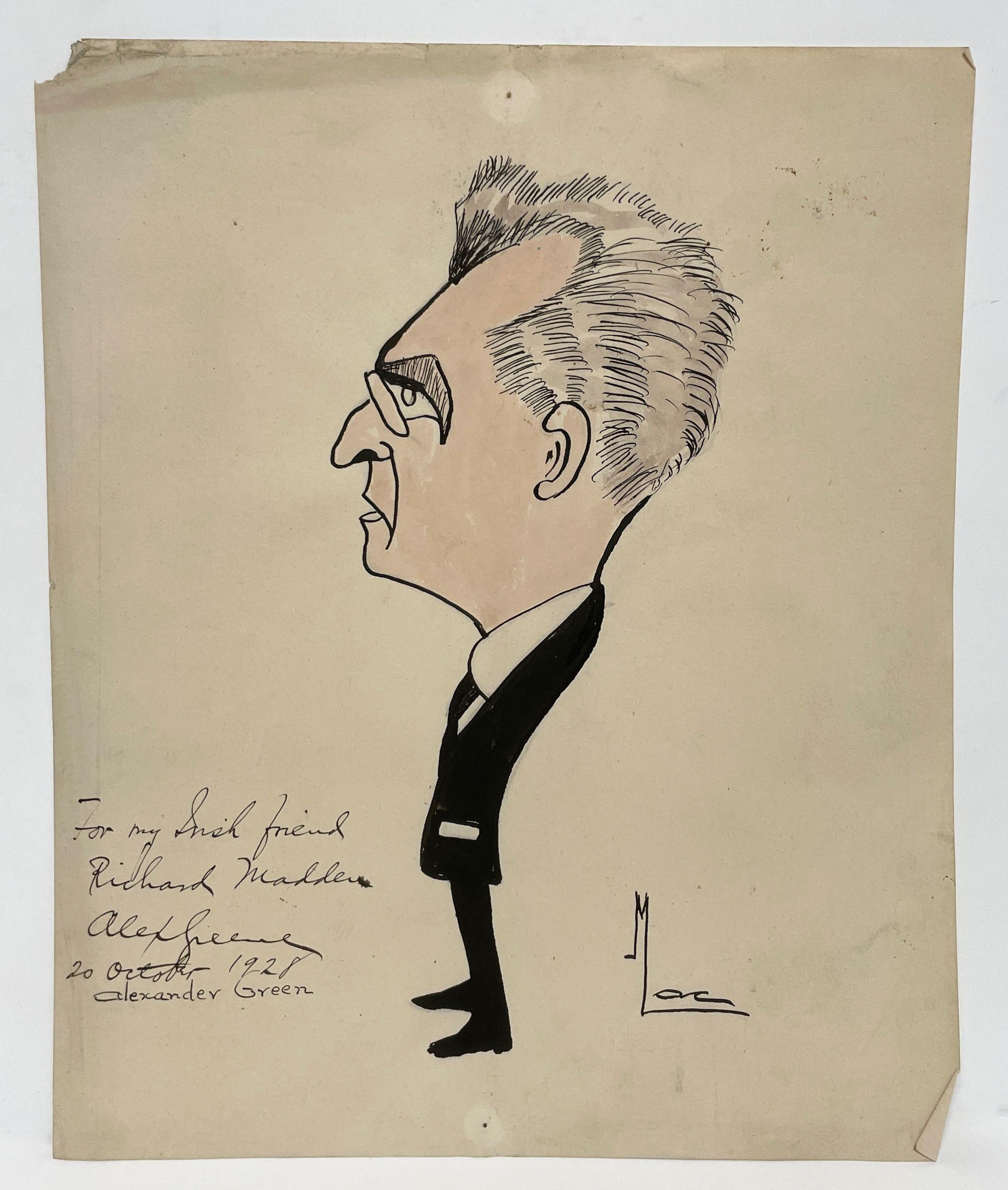 A 1928 Caricature of Irish Politician Alexander Green by Artist Isa M. Macnie For Sale 1
