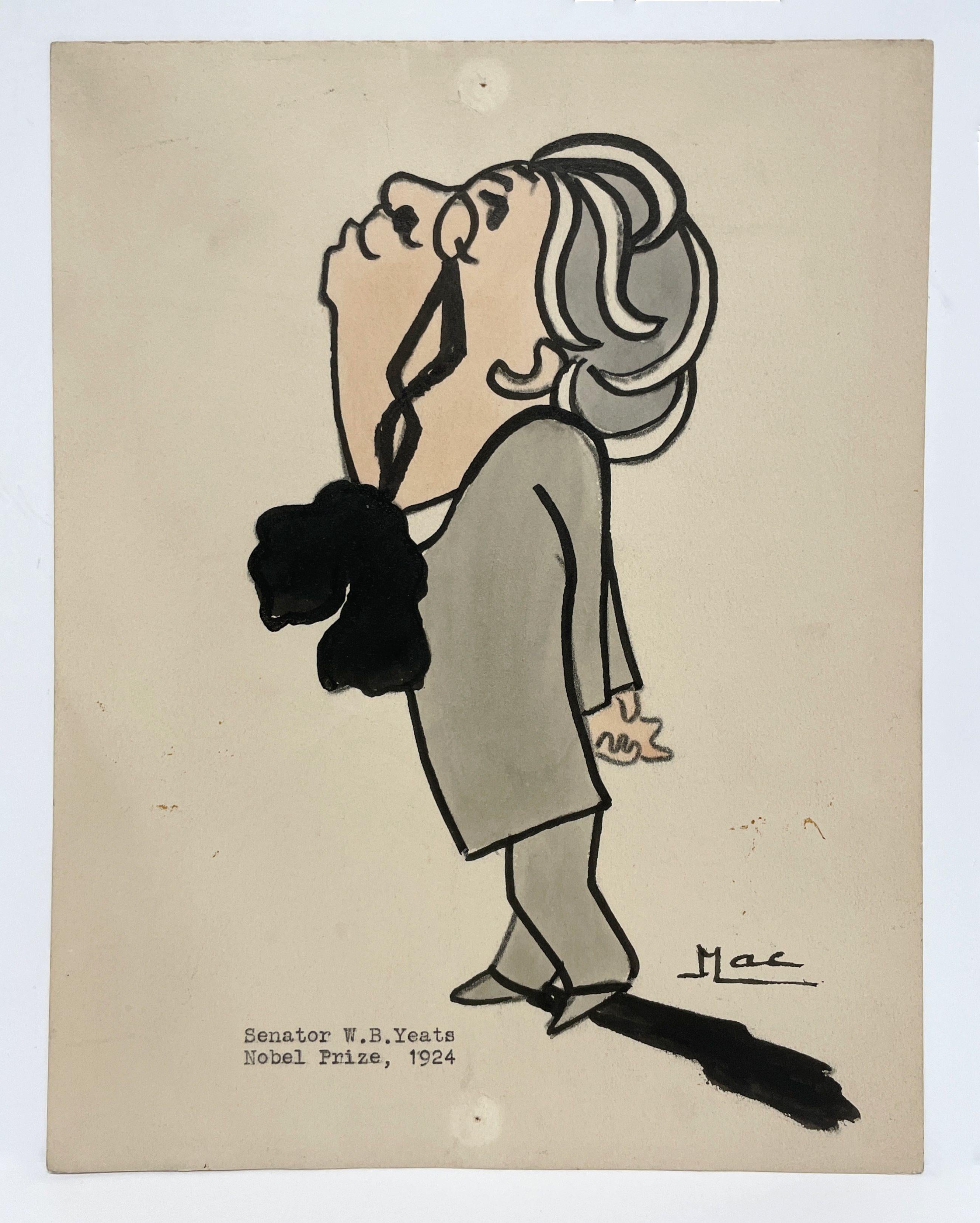 Eine ca. 1924 entstandene Karikatur des irischen Senators W.B. Yeats der Künstlerin Isa M. Macnie im Angebot 1
