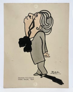 A ca. 1924 Caricature of Irish, Senator W.B. Yeats by Artist Isa M. Macnie