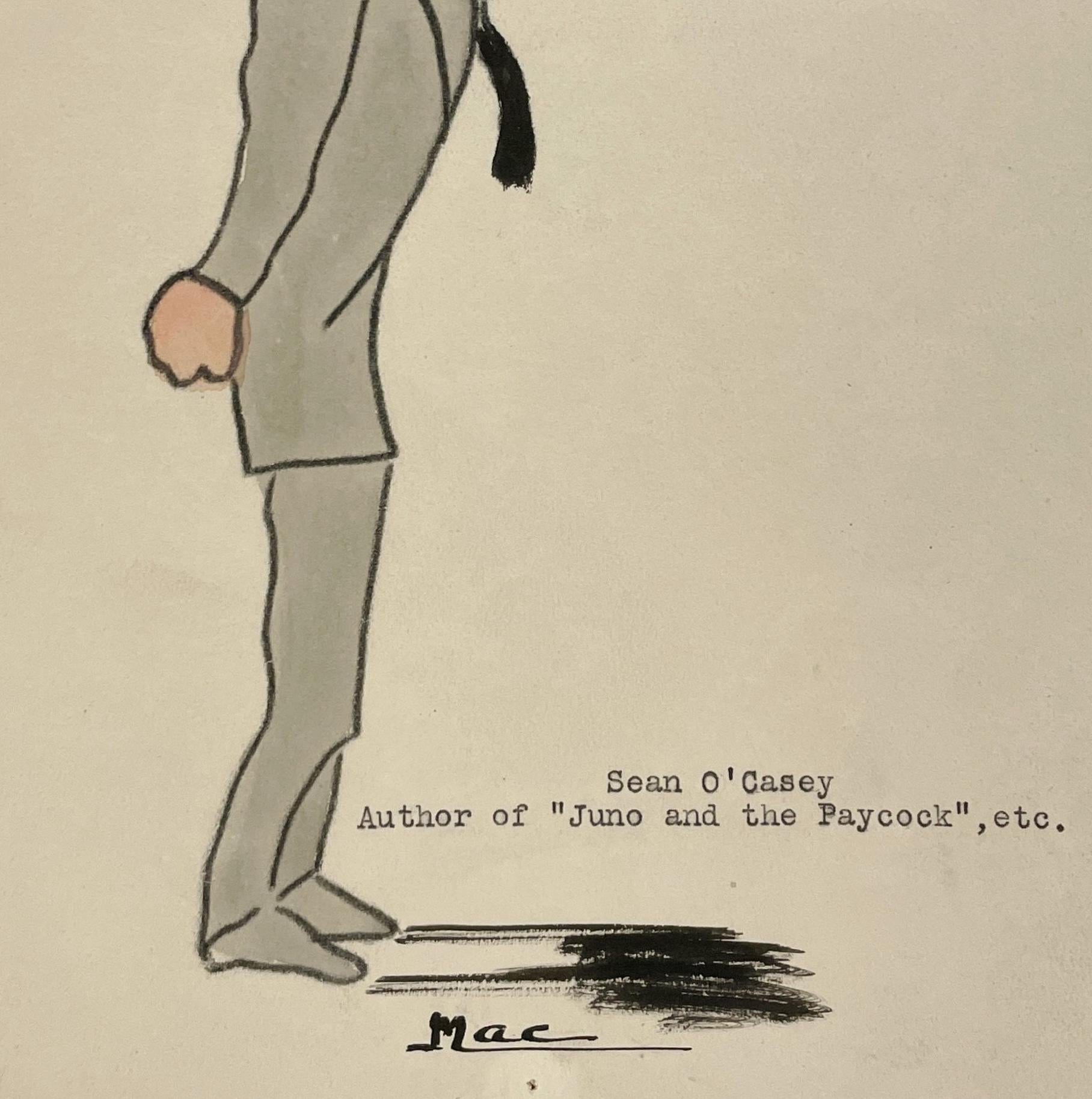 Une caricature de l'auteur Sean O'Casey datant des années 1920, réalisée par l'artiste Isa M. Macnie.  L'inscription sur le dessin se lit comme suit :  Auteur de 