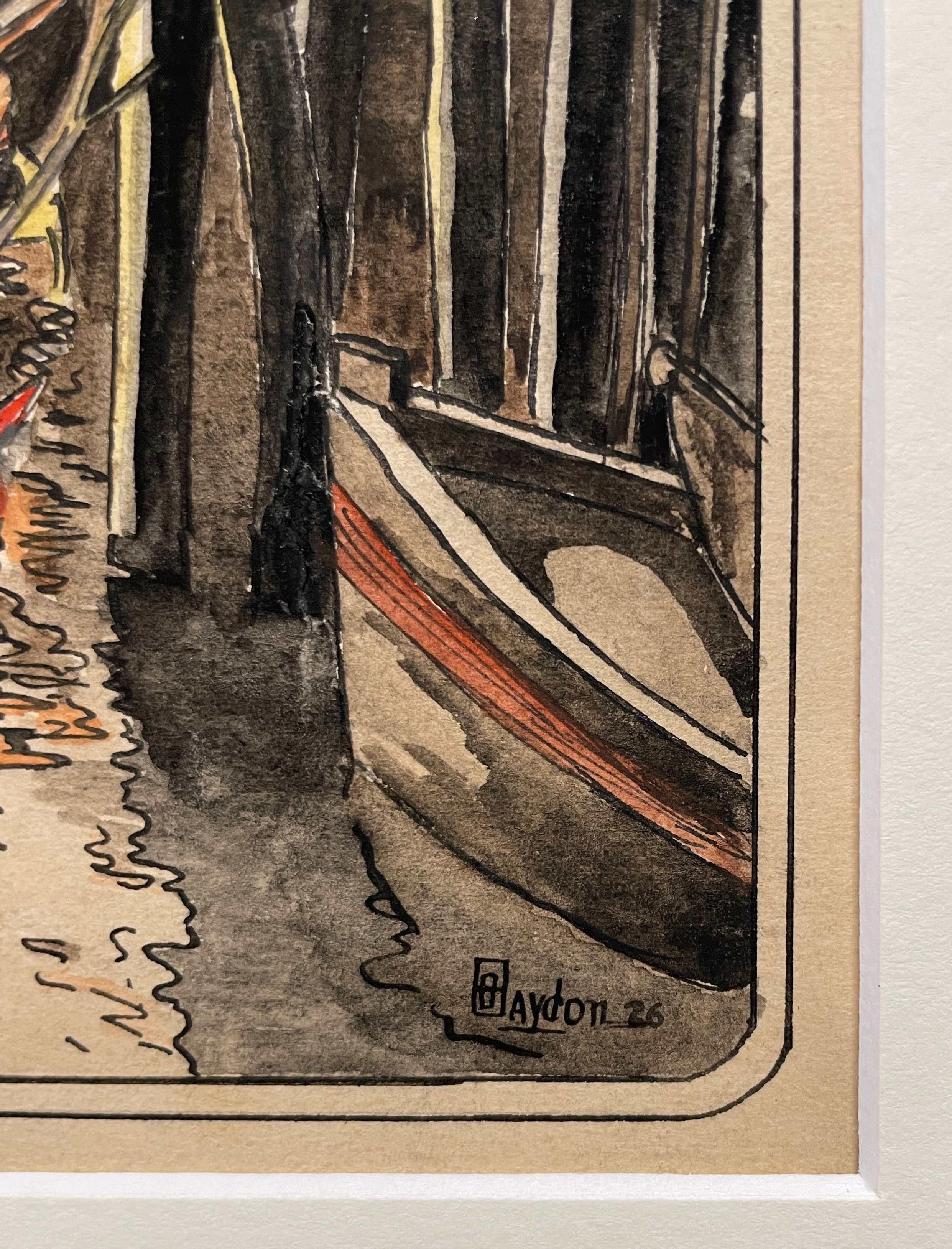 Aquarelle de 1926 représentant des navires au quai, le fleuve Chicago par l'artiste Harold Haydon en vente 4