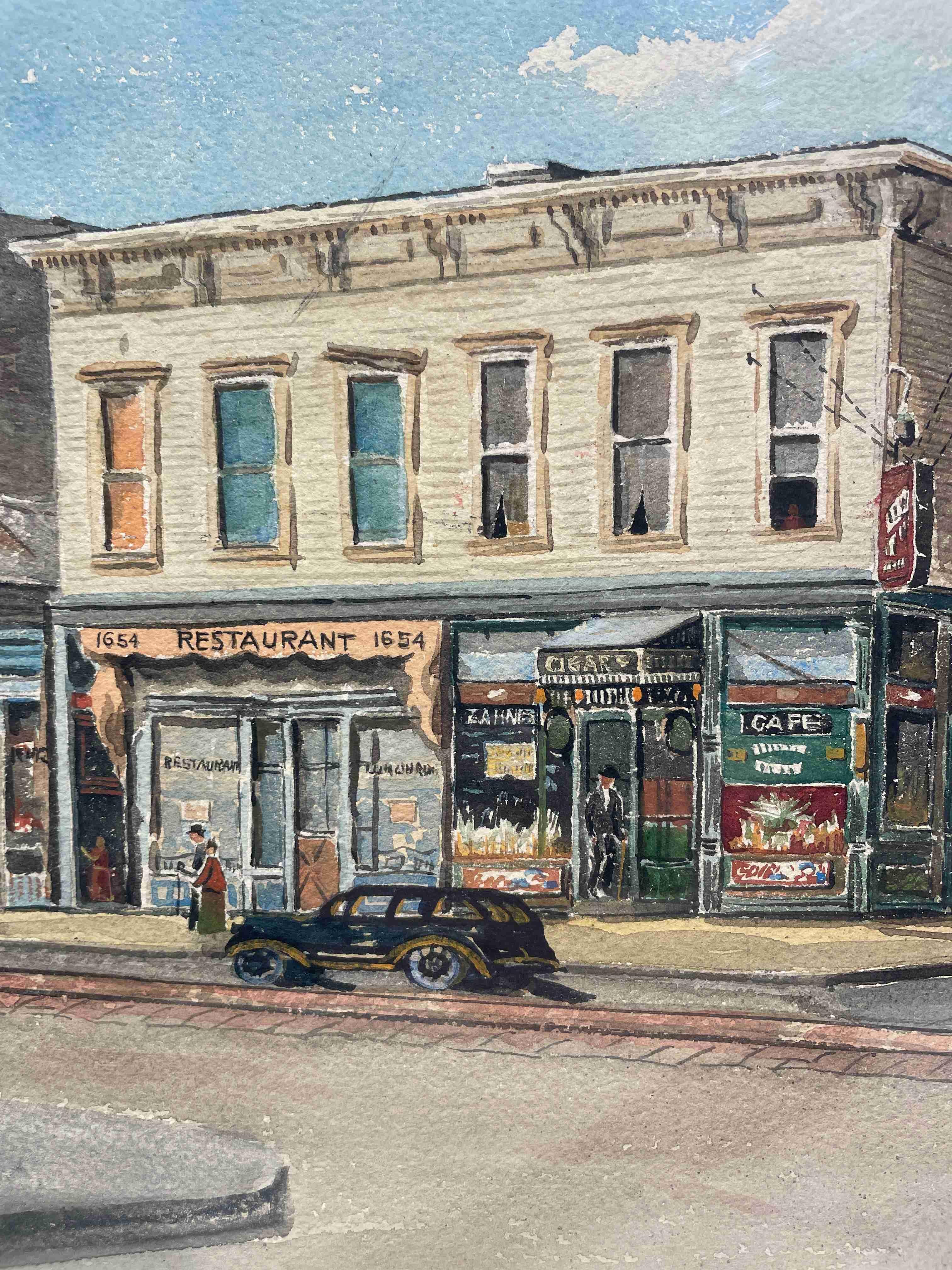 1941 Aquarell der alten Stadt Chicagos, mit dem Titel „Wells & Eugenie“ von Albert Rudin im Angebot 2