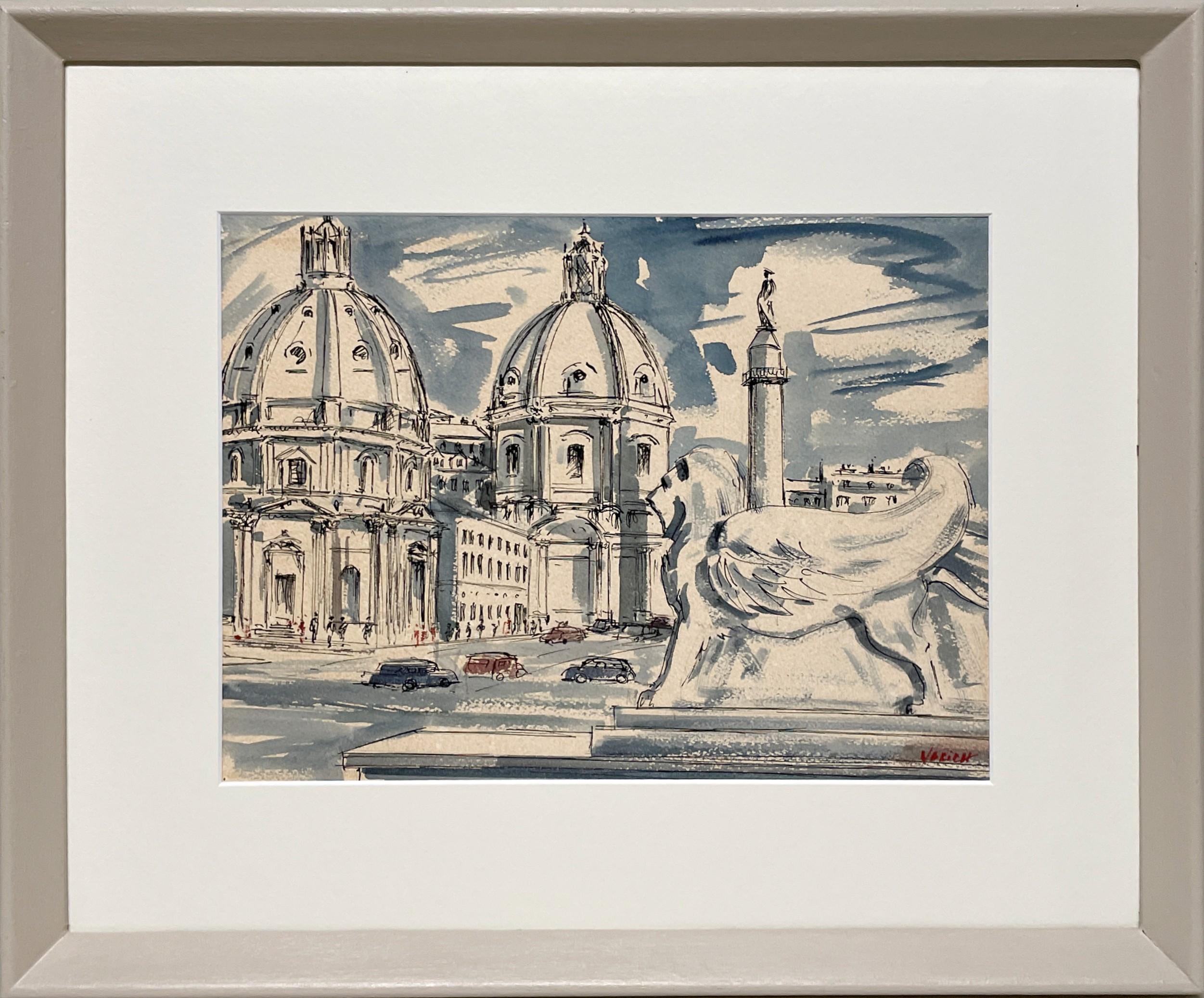 Une exquise aquarelle du milieu du siècle dernier de Rome, vers 1960 de l'artiste George Yelich en vente 2