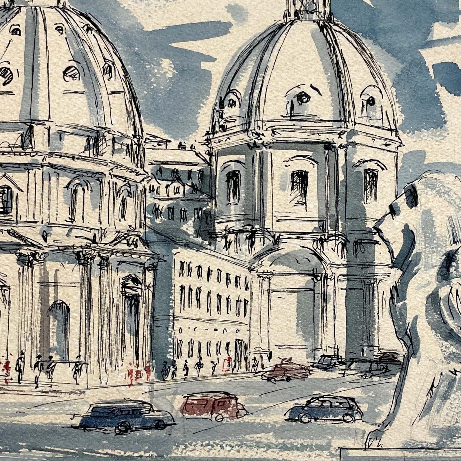 Une exquise aquarelle du milieu du siècle dernier de Rome, vers 1960 de l'artiste George Yelich en vente 4