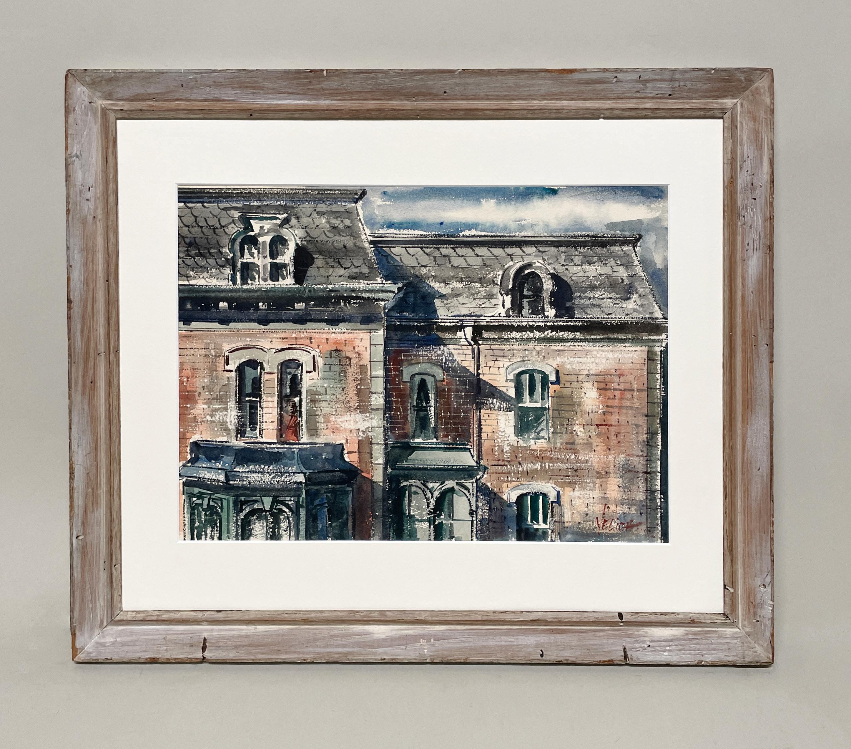 Captivating Mid-Century Watercolor of an Old Chicago House by George Yelich For Sale 1