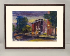 1930s Modernist Watercolor of a Chicago Street Scene by Constantine Pougialis