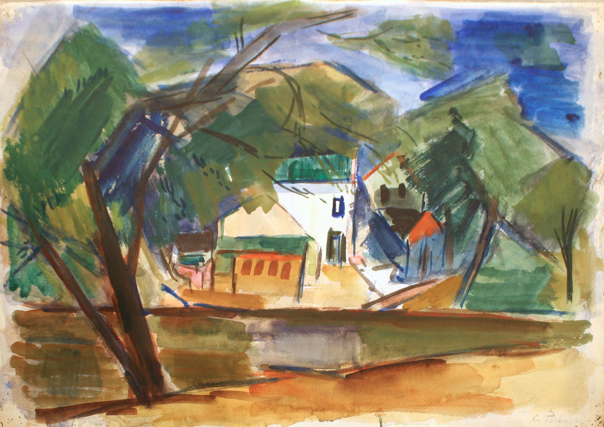 1930s Cheerful Watercolor of a Chicago Street Scene by Constantine Pougialis For Sale 4