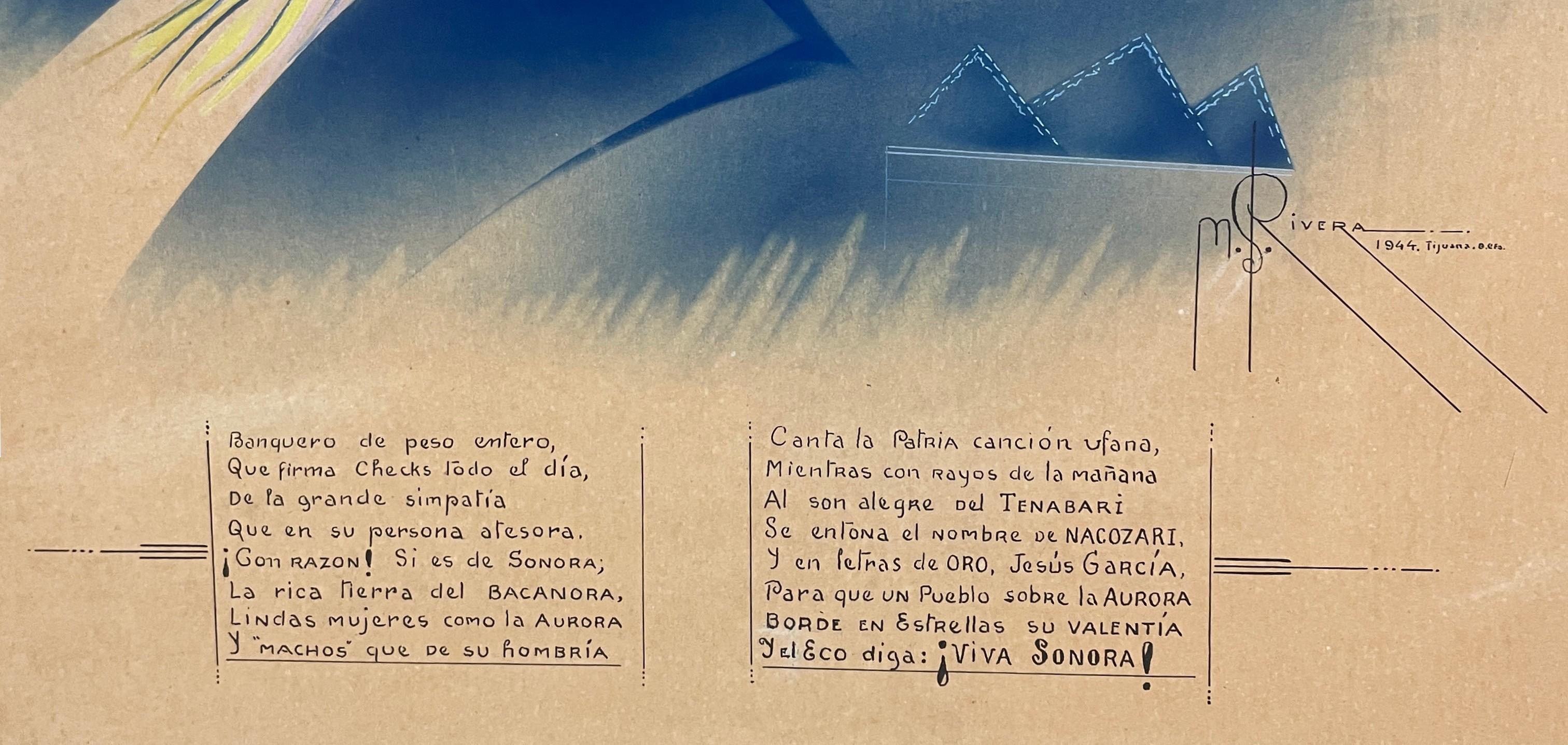 1944 Untitled Portrait Representing a Mexican Labor Protest, Signed M.S. Rivera For Sale 5