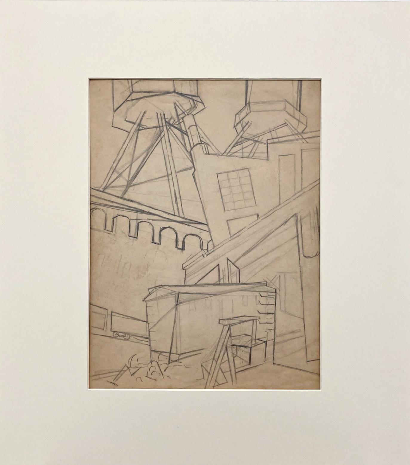 Une étude murale d'une scène urbaine, graphite sur papier, datant des années 1940 par Rudolph Weisenborn en vente 1