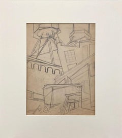 A ca. 1940s Graphite on Paper Mural Study of a City Scene by Rudolph Weisenborn