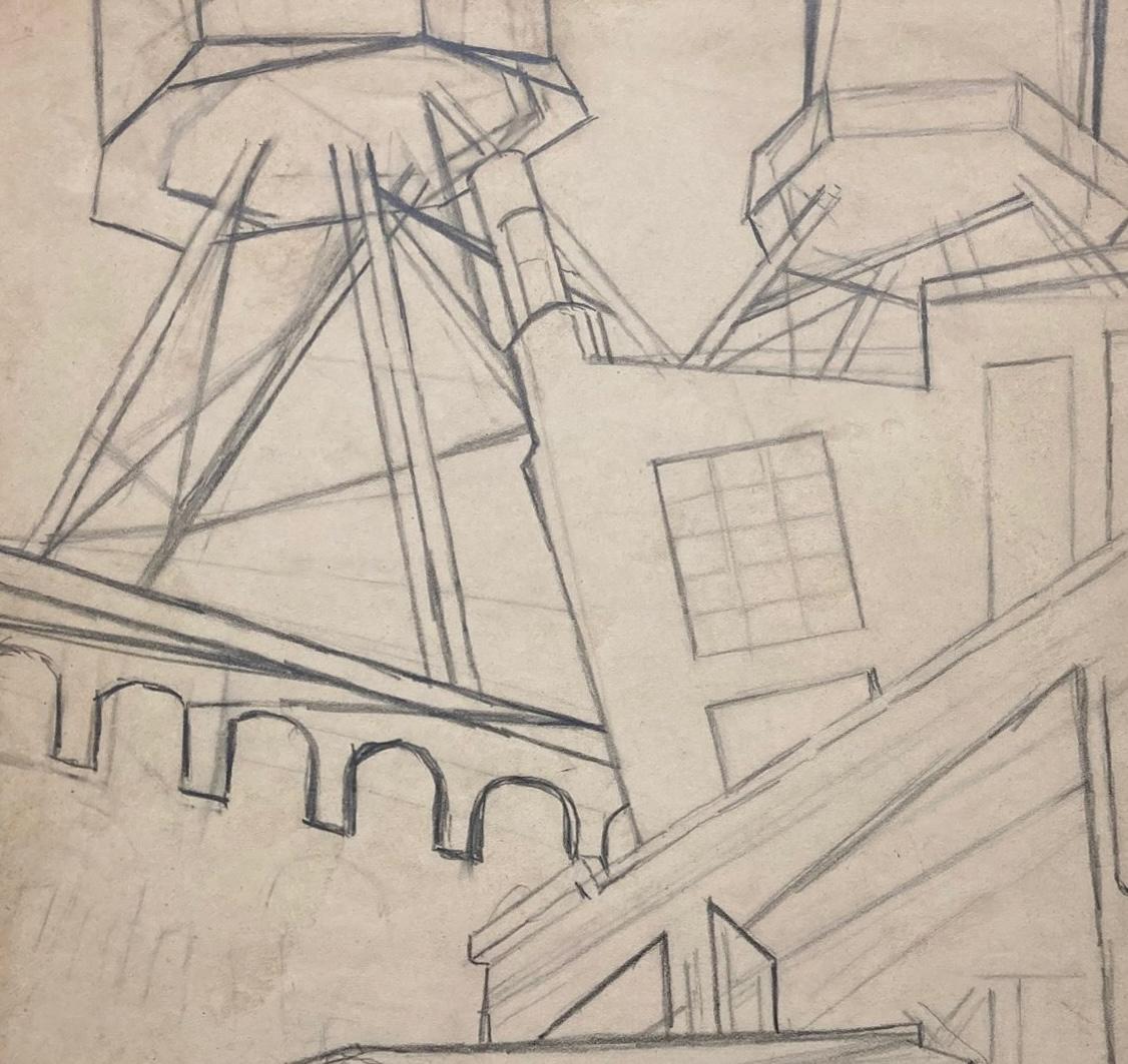 Une étude murale d'une scène urbaine, graphite sur papier, datant des années 1940 par Rudolph Weisenborn en vente 2