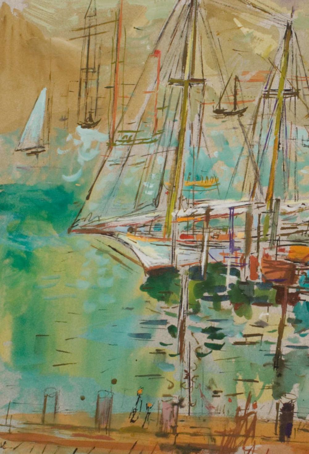 Grande aquarelle et scène de chantier naval de Martha's Vineyard de Francis Chapin en vente 1