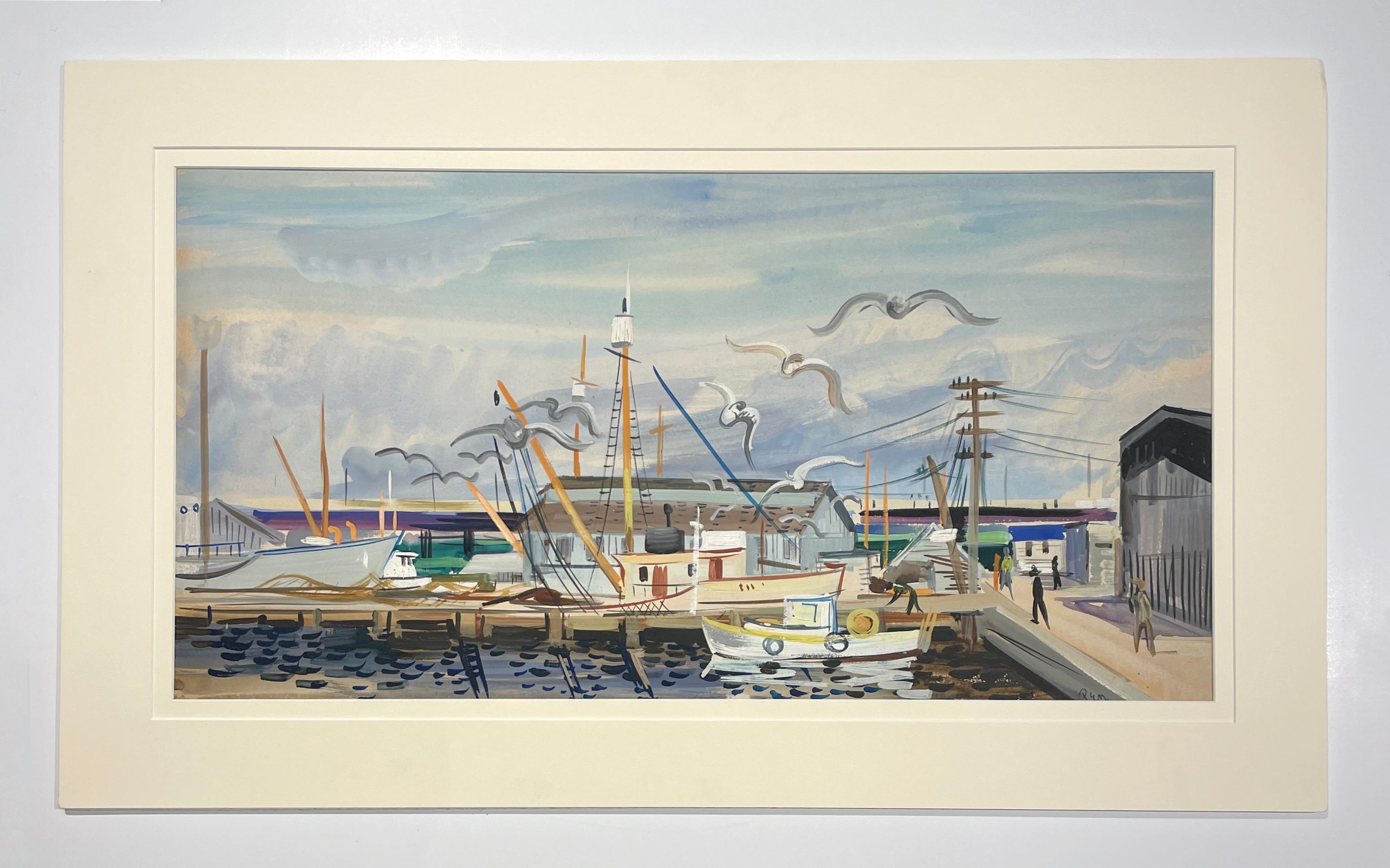 Un pays coloré, le County, Wis. Scène du port du célèbre artiste de Chicago Rudolph Pen en vente 1