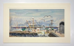 A Colorful, 1950s Mid-Century Modern WC Harbor Scene, Door County, Wisconsin