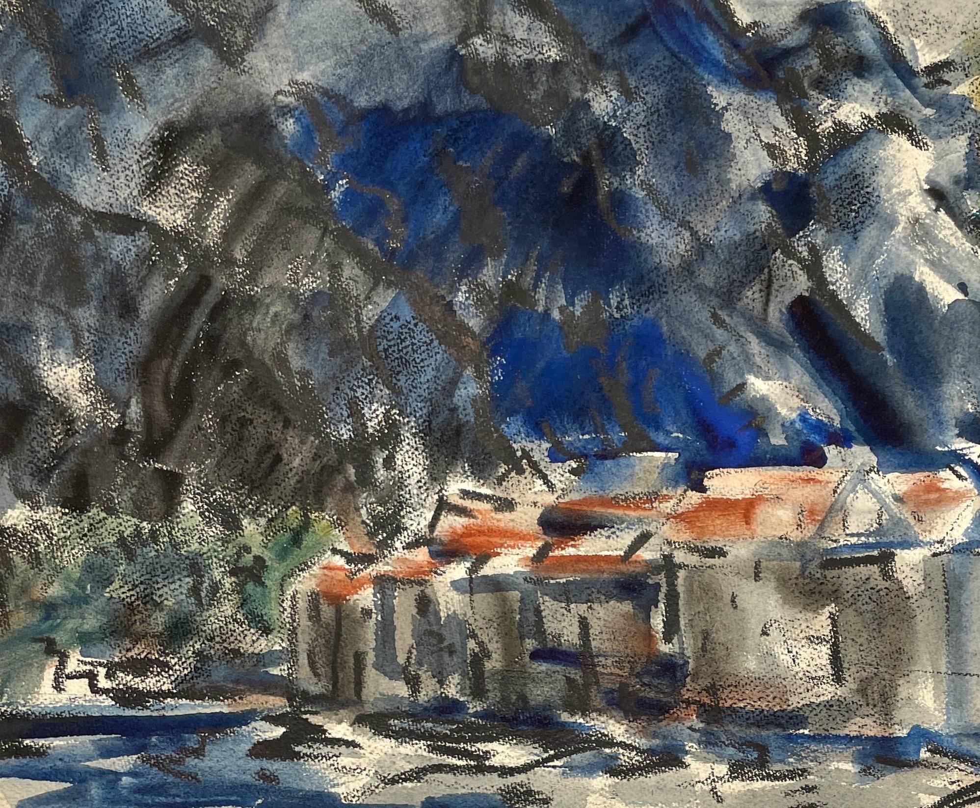 Uno splendido acquerello della metà del secolo scorso, Scena di porto e tetti di Rudolph Pen in vendita 2