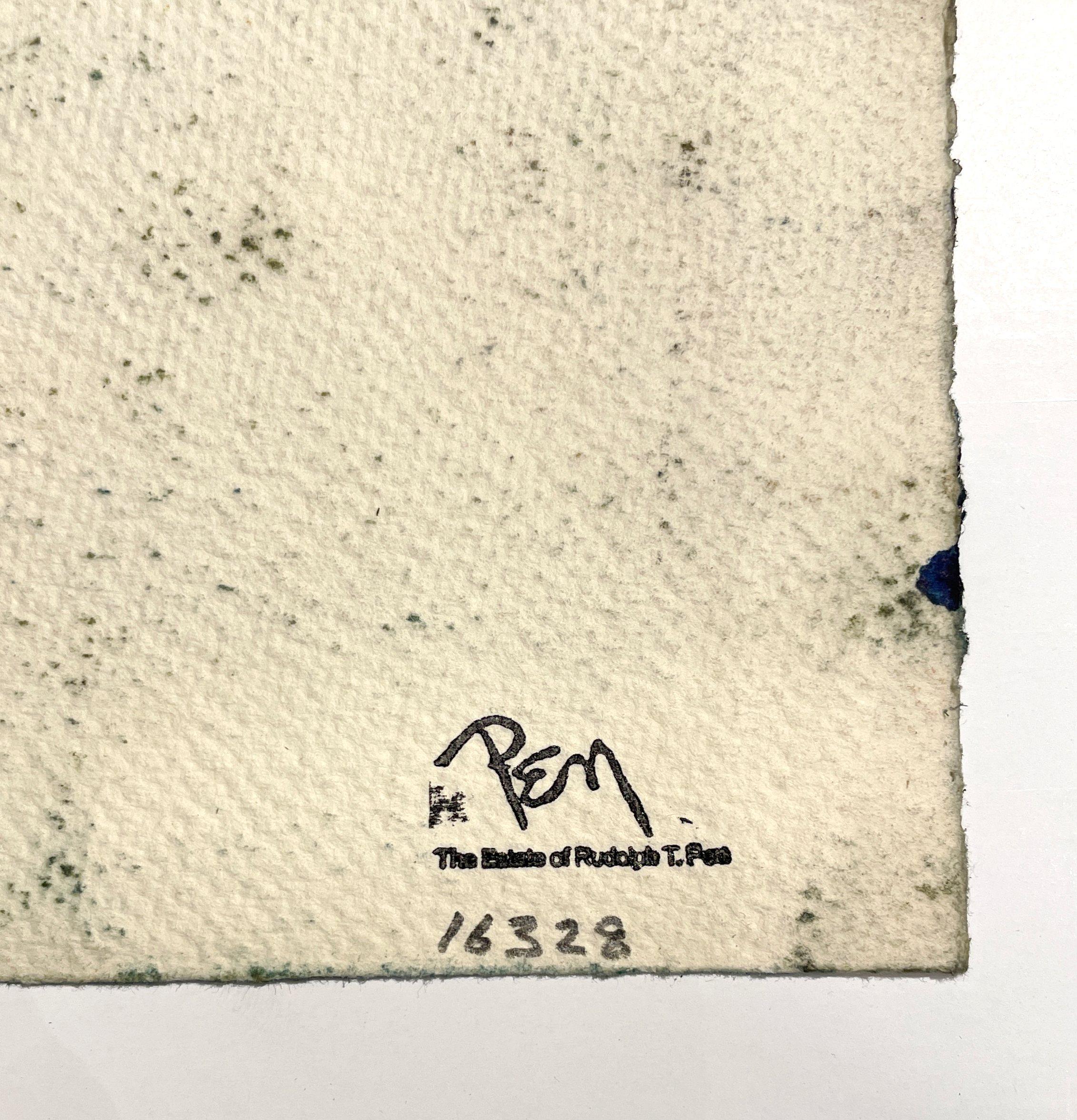 Uno splendido acquerello della metà del secolo scorso, Scena di porto e tetti di Rudolph Pen in vendita 5