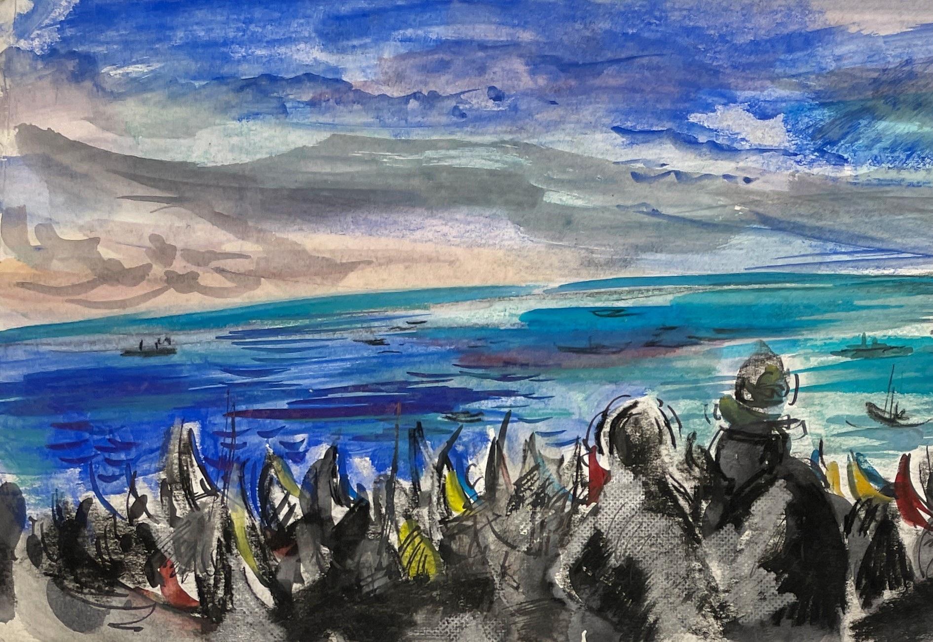 Vista panoramica e colorata di Nazaré, Portogallo, di Rudolph Pen in vendita 1