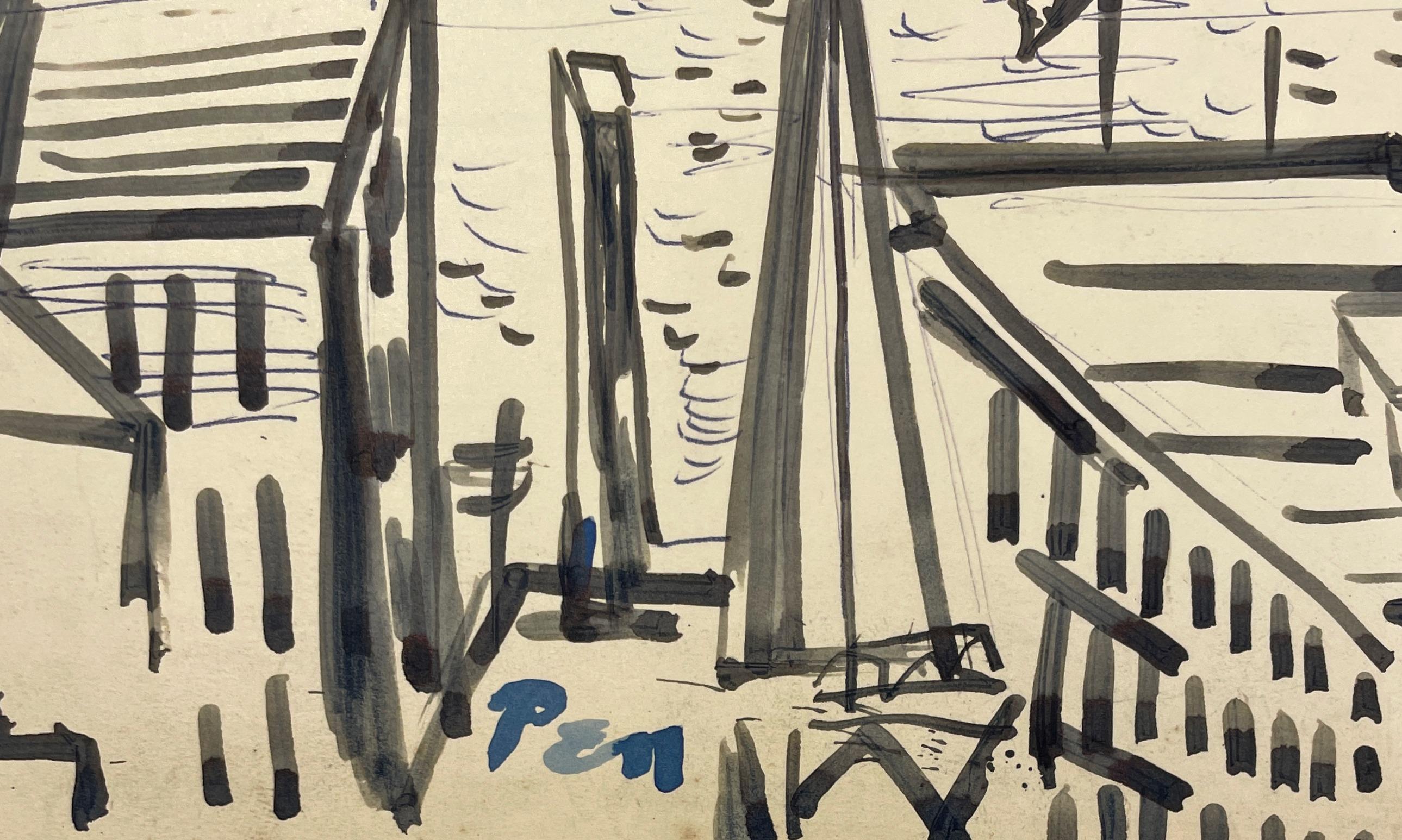 Un gran dibujo a tinta de la ciudad de Quebec, moderno de mediados de siglo, de los años 50, por Rudolph Pen en venta 4