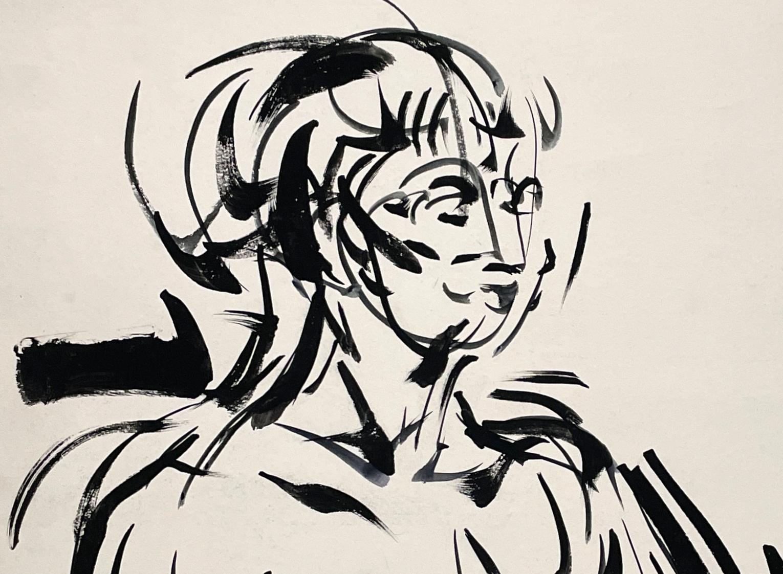 A Striking Mid-Century Modern Ink Drawing of a Seated Female Nude by Rudolph Pen For Sale 2