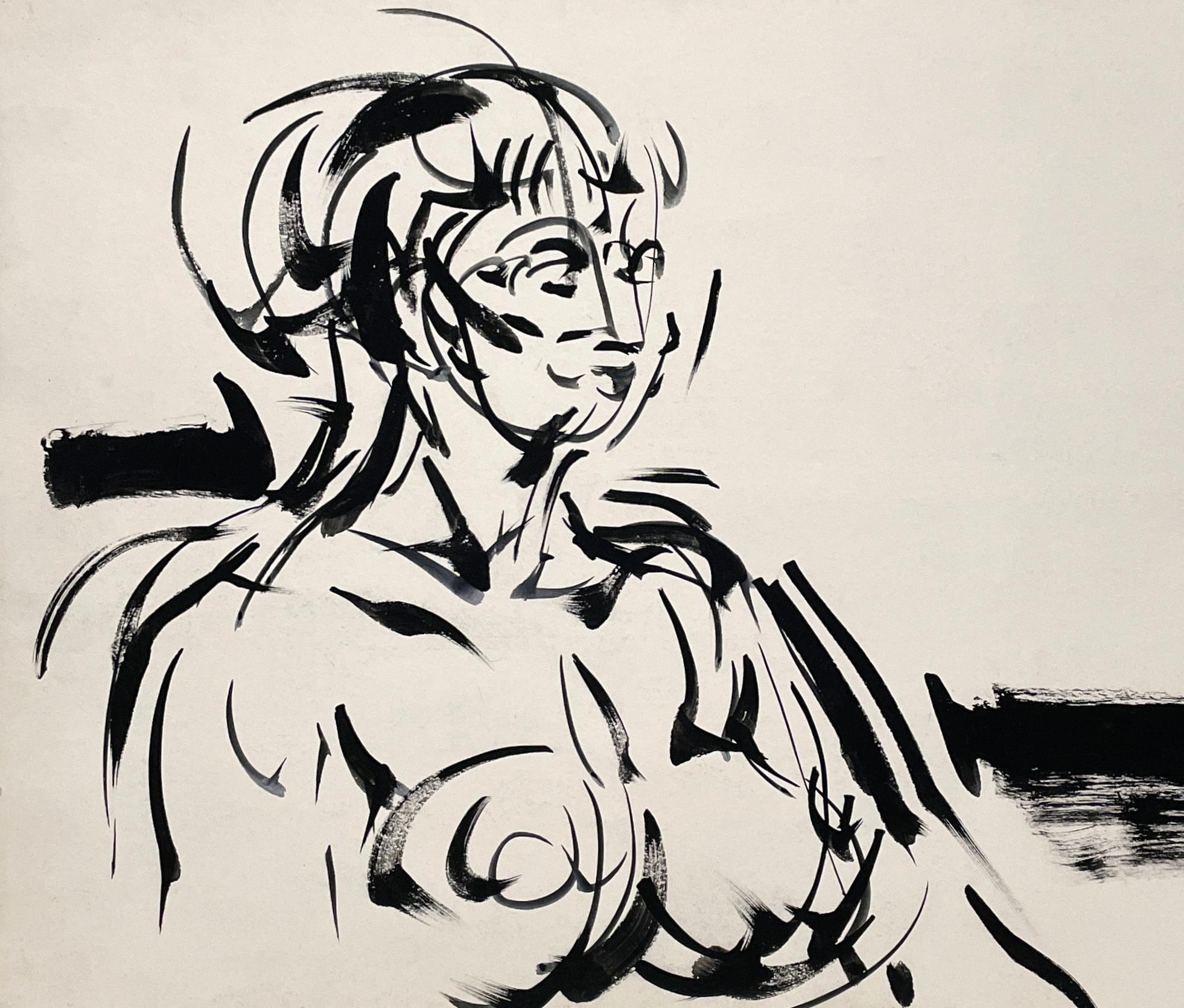 A Striking Mid-Century Modern Ink Drawing of a Seated Female Nude by Rudolph Pen For Sale 3