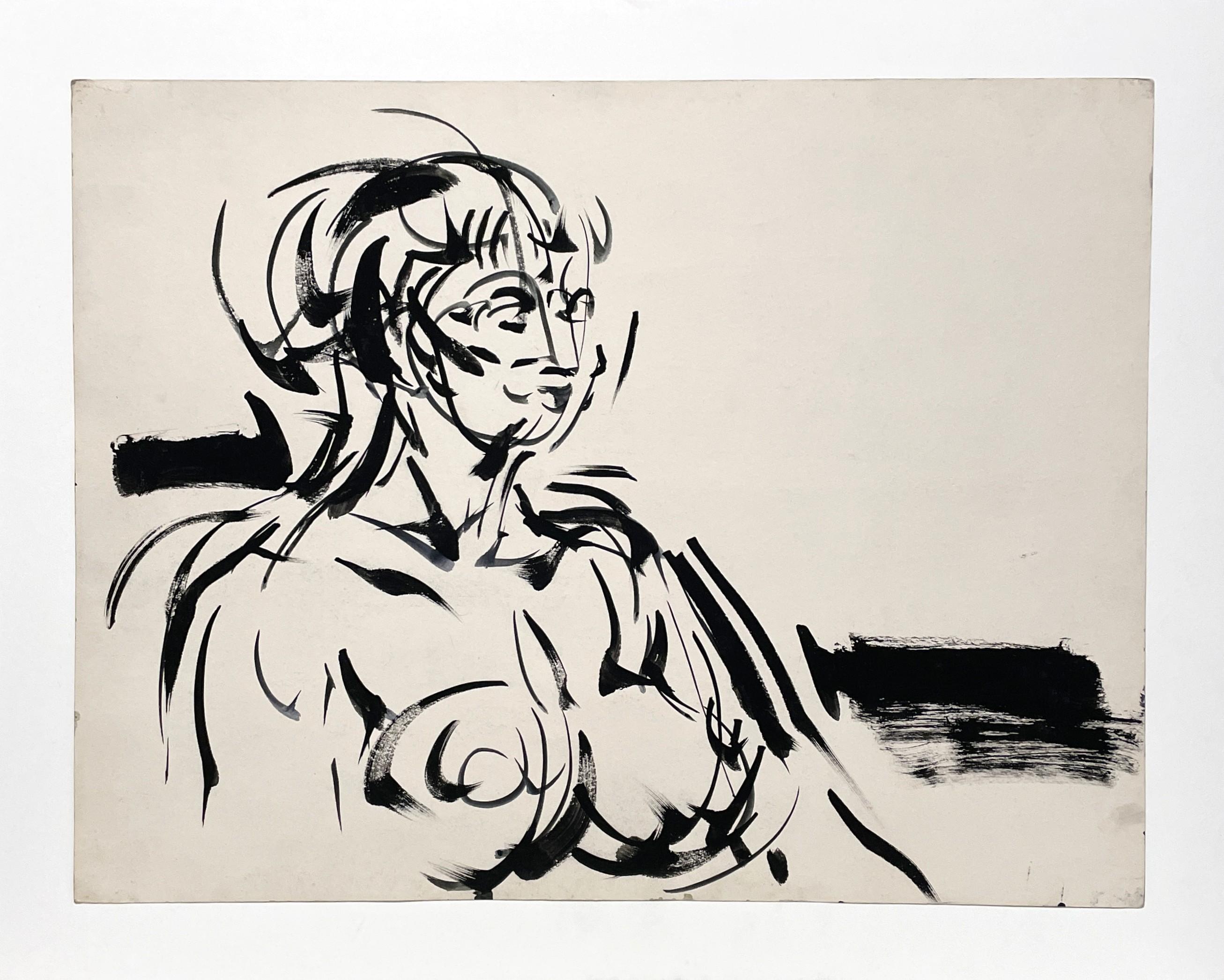 A Striking Mid-Century Modern Ink Drawing of a Seated Female Nude by Rudolph Pen For Sale 4