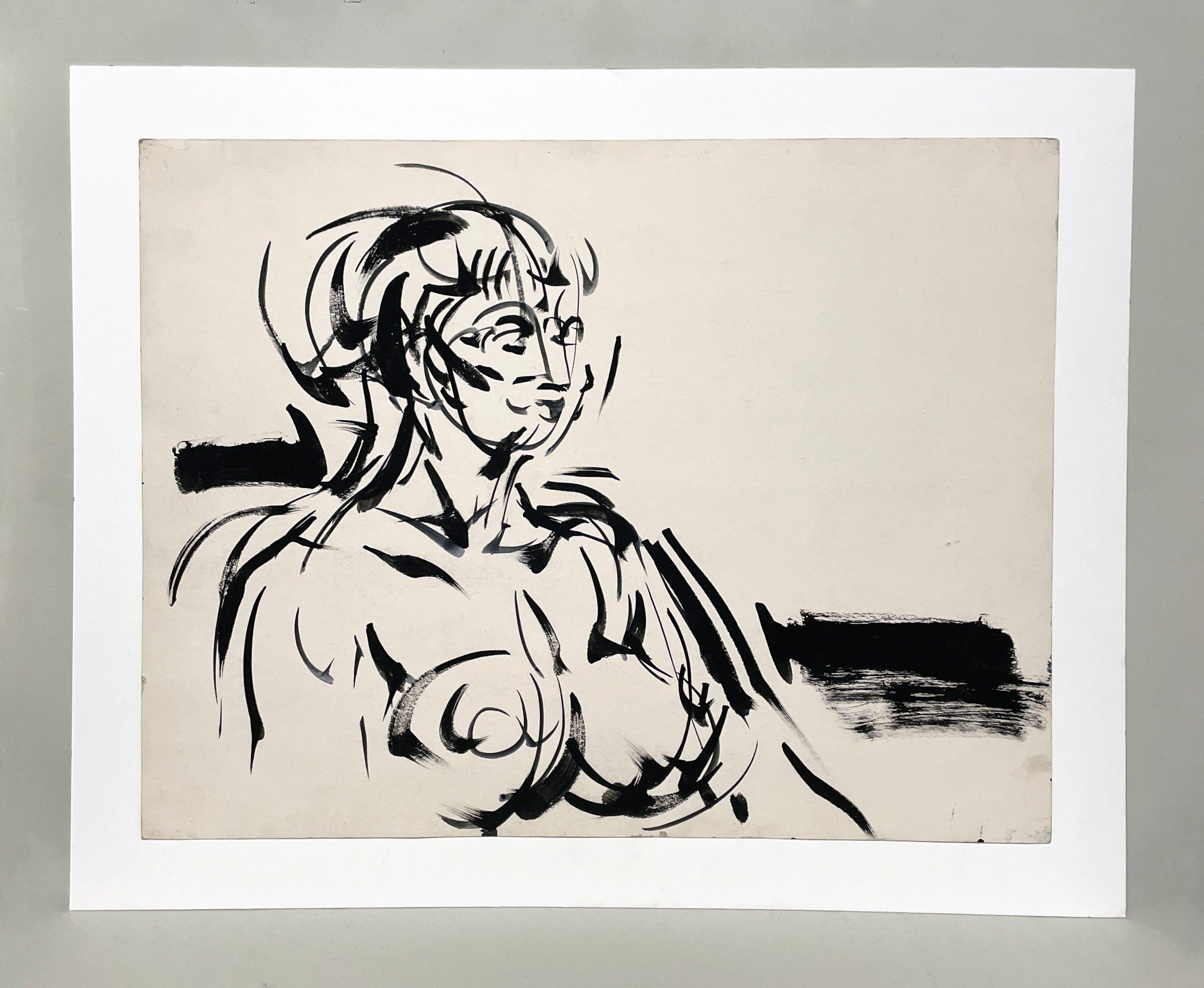 A Striking Mid-Century Modern Ink Drawing of a Seated Female Nude by Rudolph Pen For Sale 1