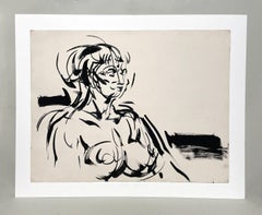 A Striking Mid-Century Modern Ink Drawing of a Seated Female Nude by Rudolph Pen