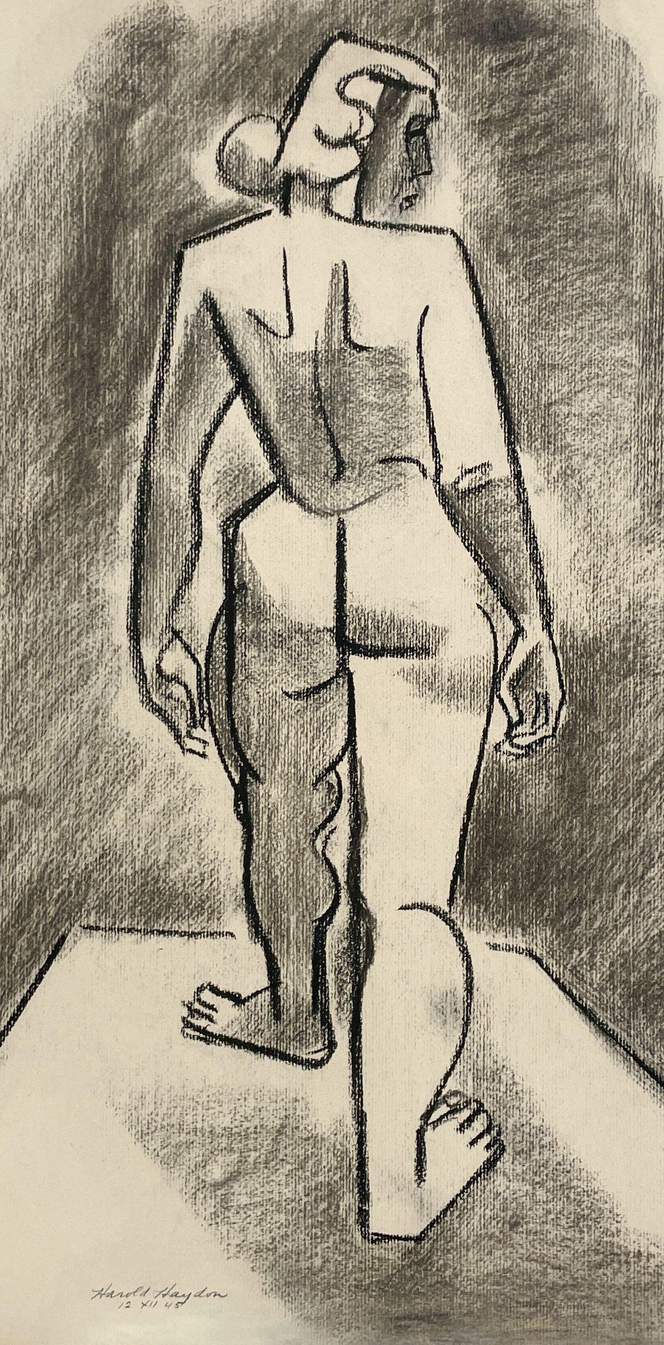 A Fabulous 1945 Mid-Century Modern Cubist Drawing of a Standing Female Nude 1