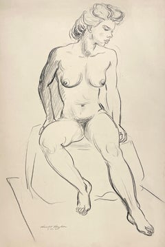 Vintage A Fabulous, Beautifully Rendered 1945 Modern Seated Female Nude by Harold Haydon
