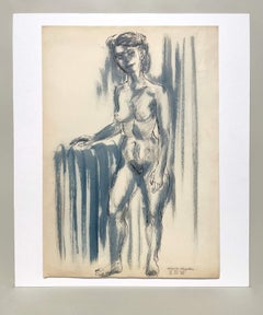 An Captivating, 1945 Mid-Century Modern Figure Drawing of a Standing Female Nude