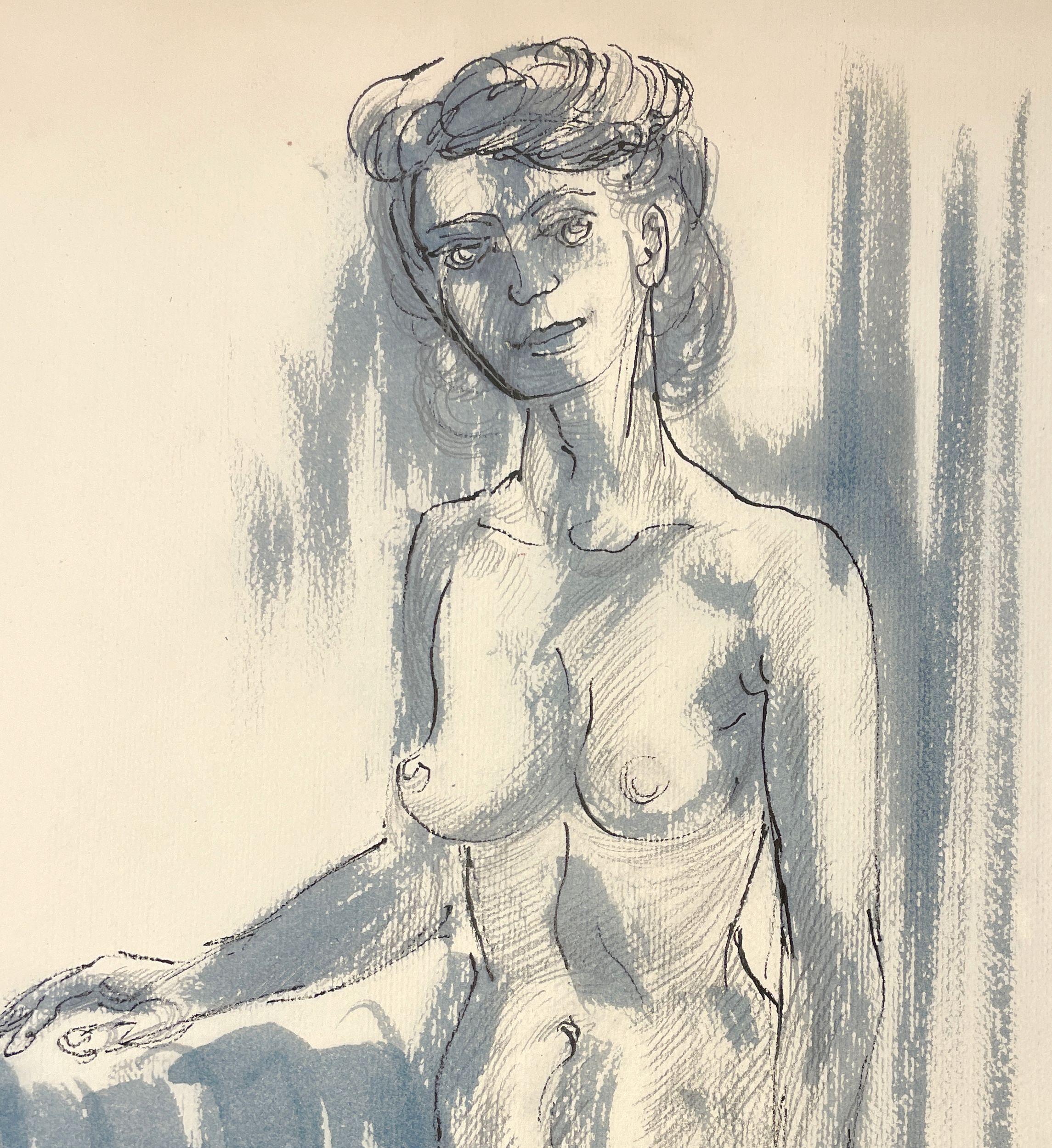 Un accattivante disegno di figura di un nudo femminile in piedi del 1945, in stile Mid-Century Modern - Figurative Art Beige di Harold Haydon