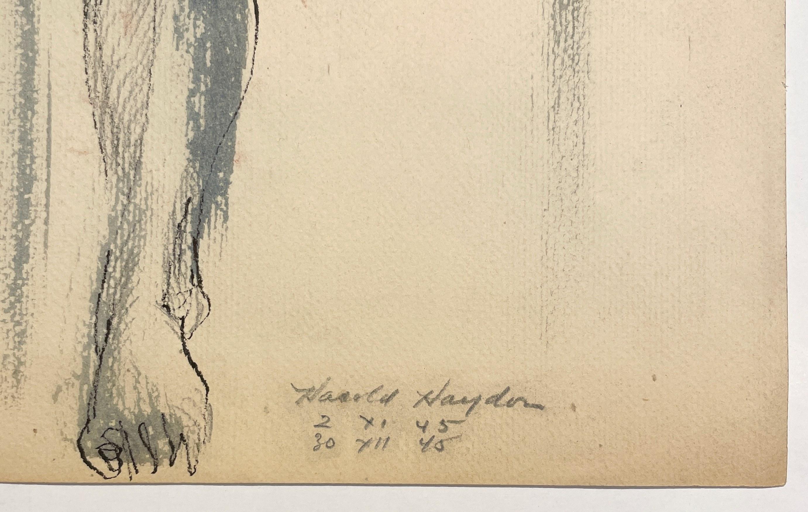 Un accattivante disegno di figura di un nudo femminile in piedi del 1945, in stile Mid-Century Modern in vendita 1