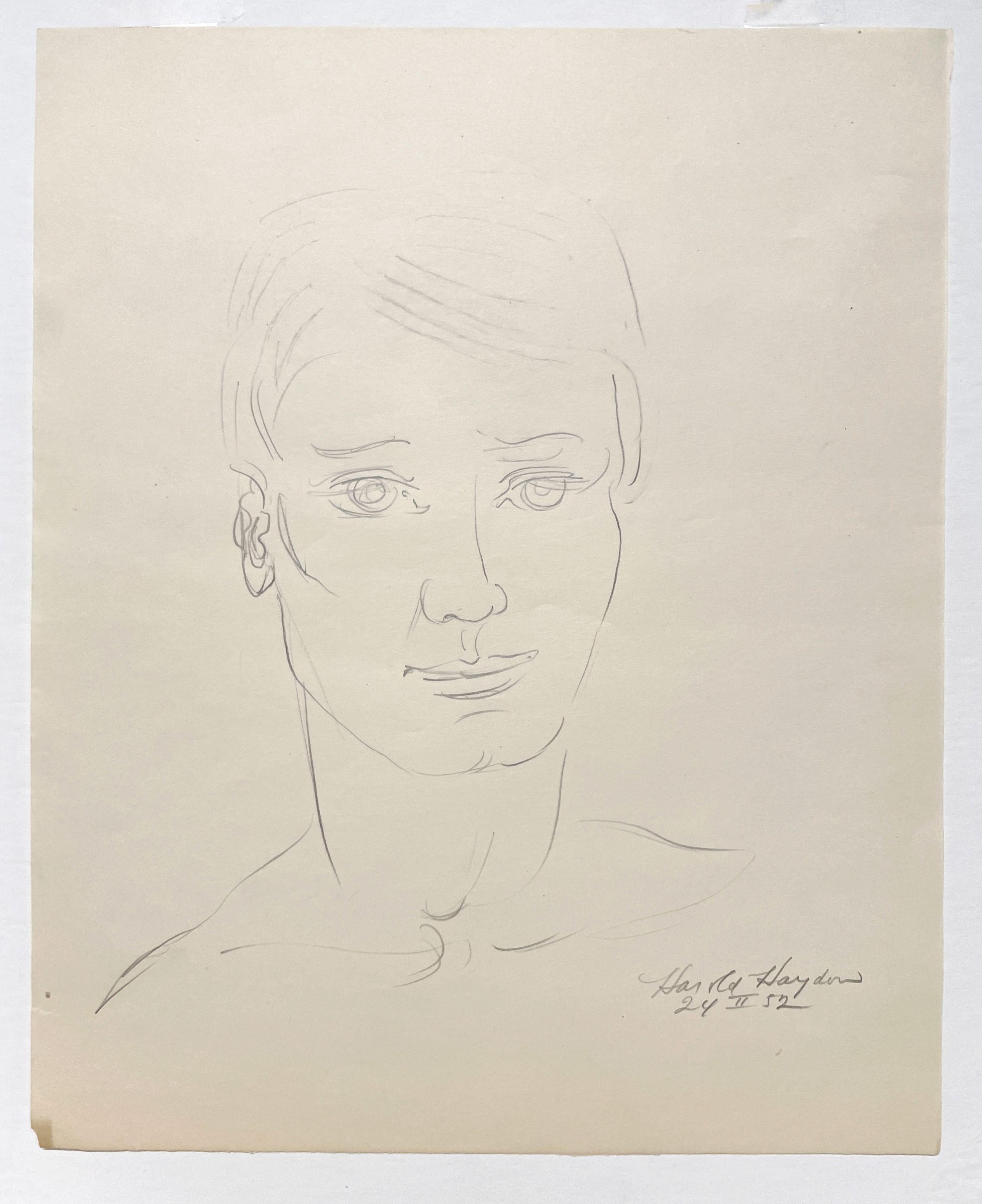 A Sensitive 1950s Mid-Century Modern Portrait of a Young Man By Harold Haydon For Sale 2