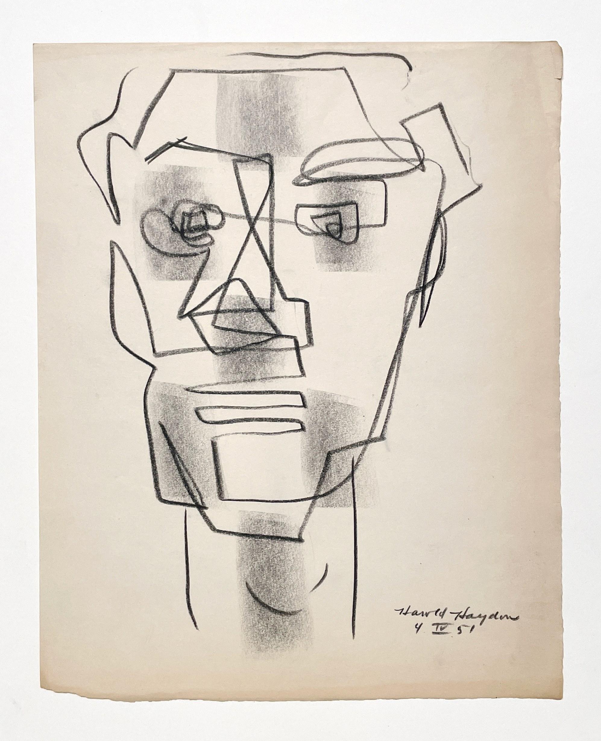 A Fabulous, 1951 Mid-Century Modern Abstract Portrait of a Man by Harold Haydon For Sale 2