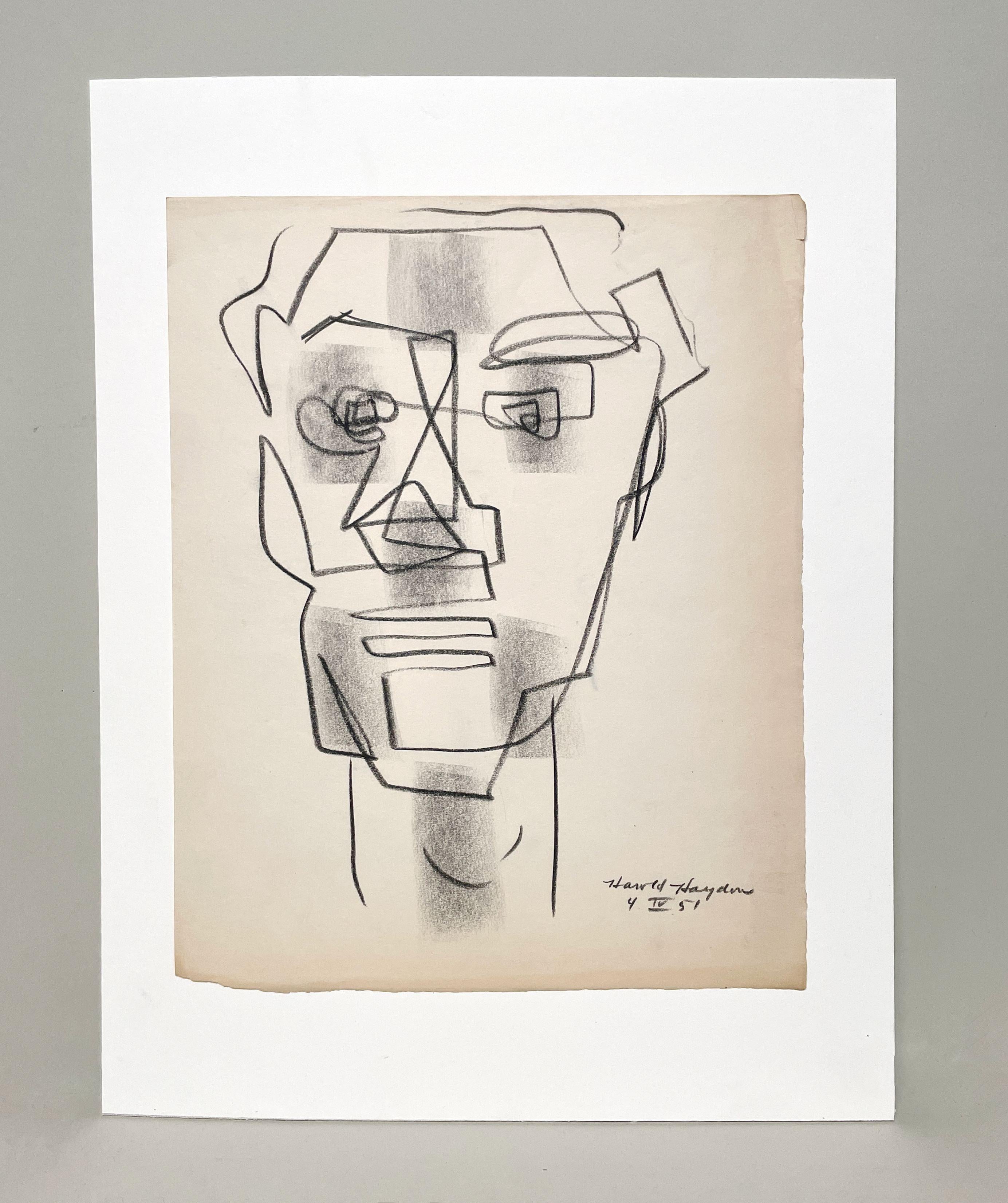 A Fabulous, 1951 Mid-Century Modern Abstract Portrait of a Man by Harold Haydon For Sale 1