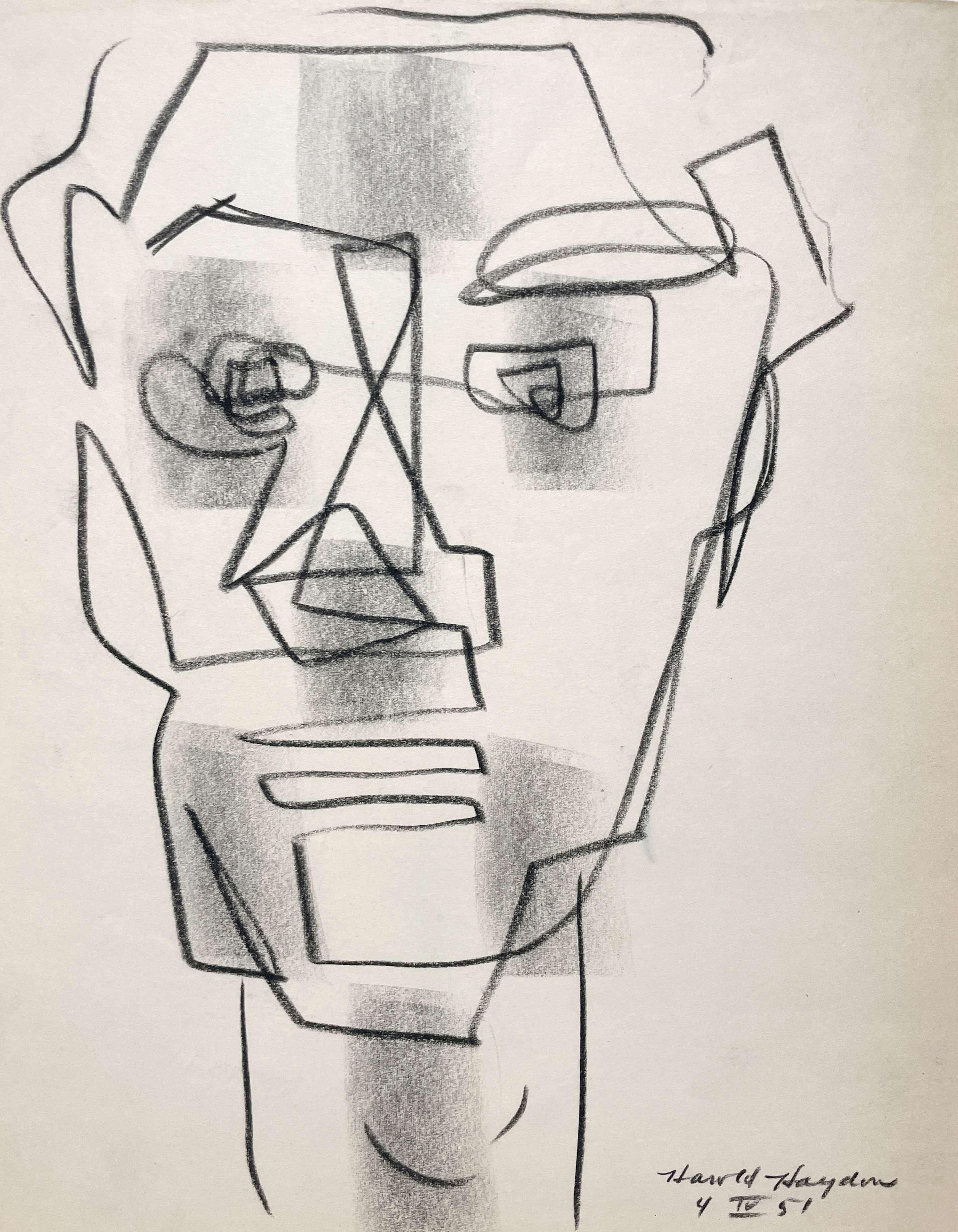 A Fabulous, 1951 Mid-Century Modern Abstract Portrait of a Man by Harold Haydon For Sale 3