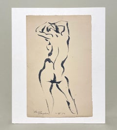 A Striking 1950s Mid-Century Modern Ink Drawing of a Standing Female Nude
