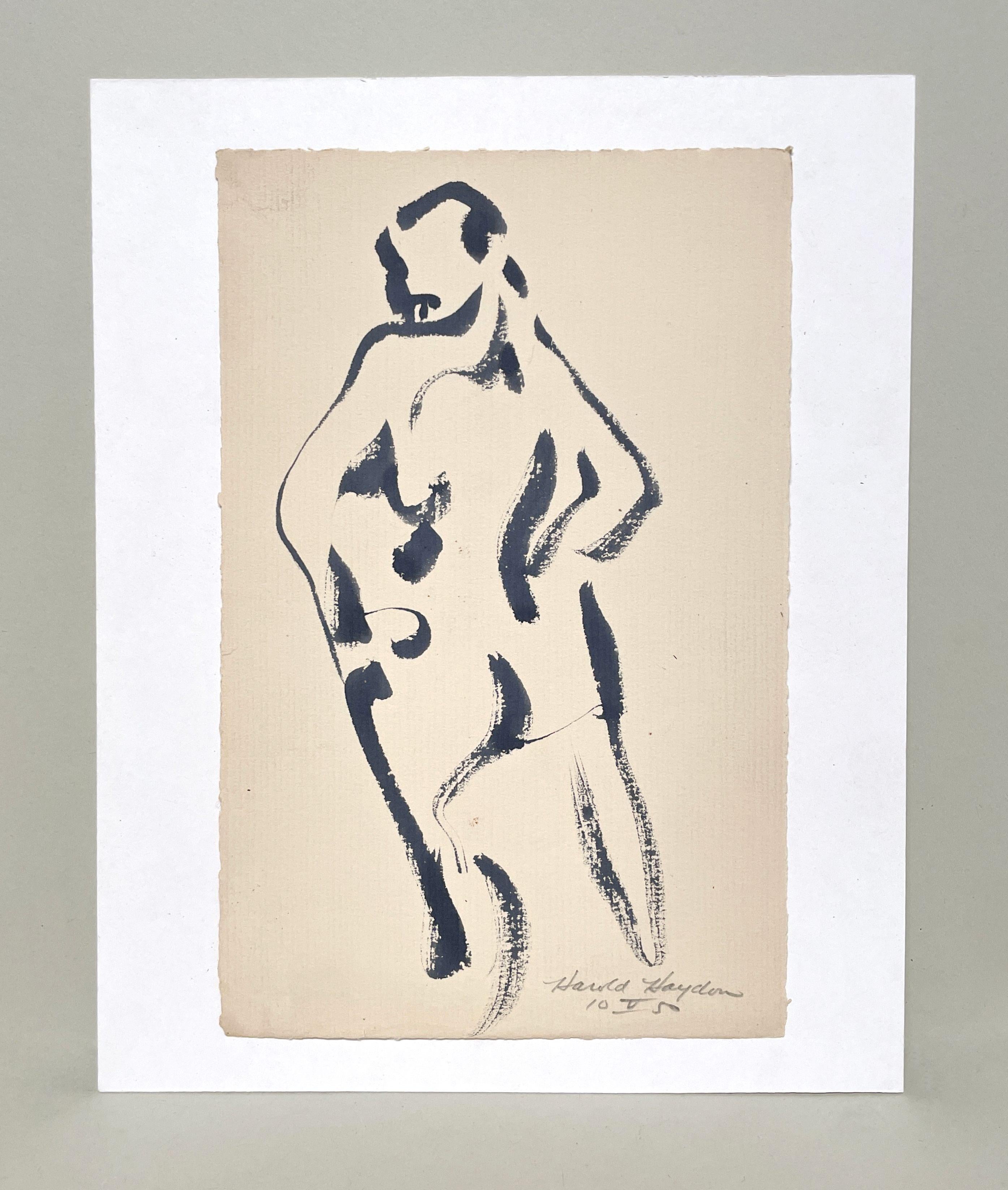 Sorprendente dibujo a tinta de una bailarina de pie de mediados de siglo XX - Art de Harold Haydon