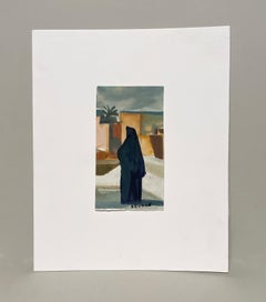 A Compelling Landscape of Morocco with Standing Shrouded Figure by Andre Delfau